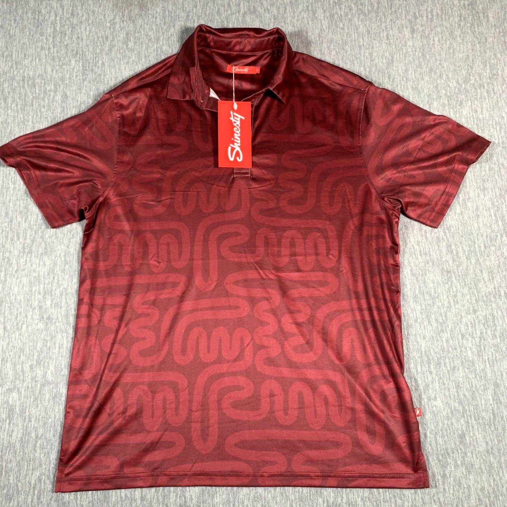 Vintage Shinesty Polo Shirt Mens Large Red Burgundy Maze Print Stretch Golf Performance Shirt Size US L / EU 52-54 / 3 - 2 Thumbnail
