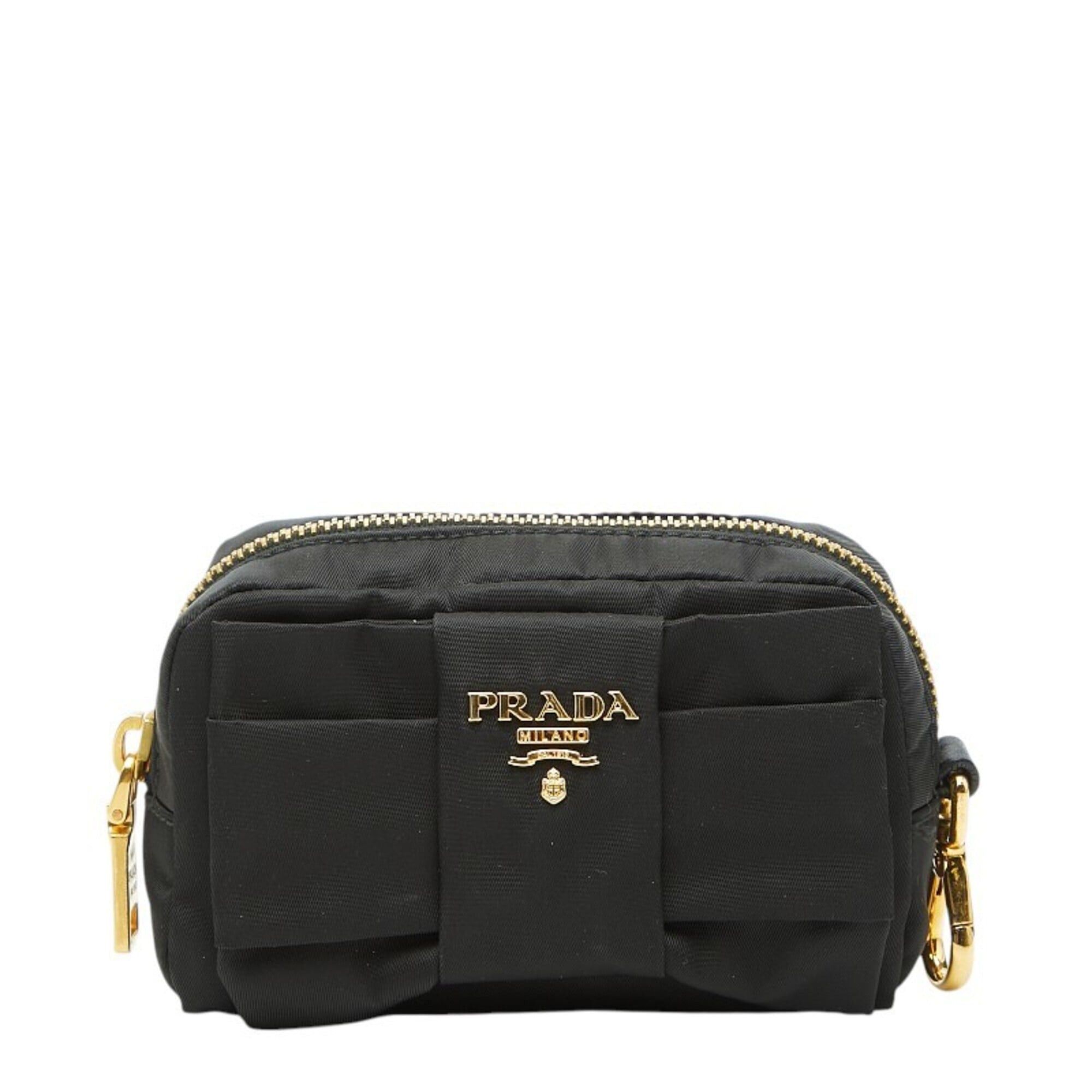 Prada Prada Ribbon Logo Handbag Pouch Black Nylon Women's PRADA Size ONE SIZE - 1 Thumbnail