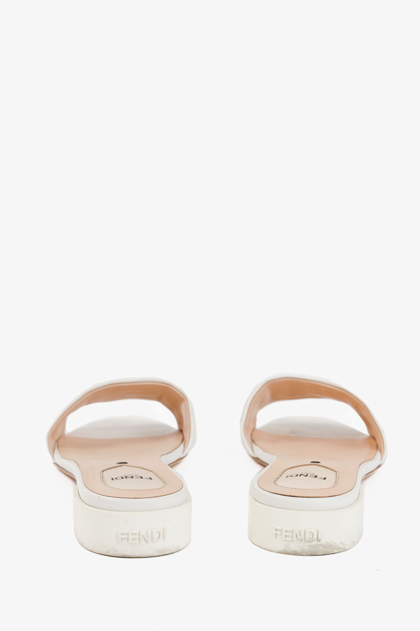 Fendi Fendi White FF-Embossed Leather Mules Size US 9 / IT 39 - 4 Thumbnail