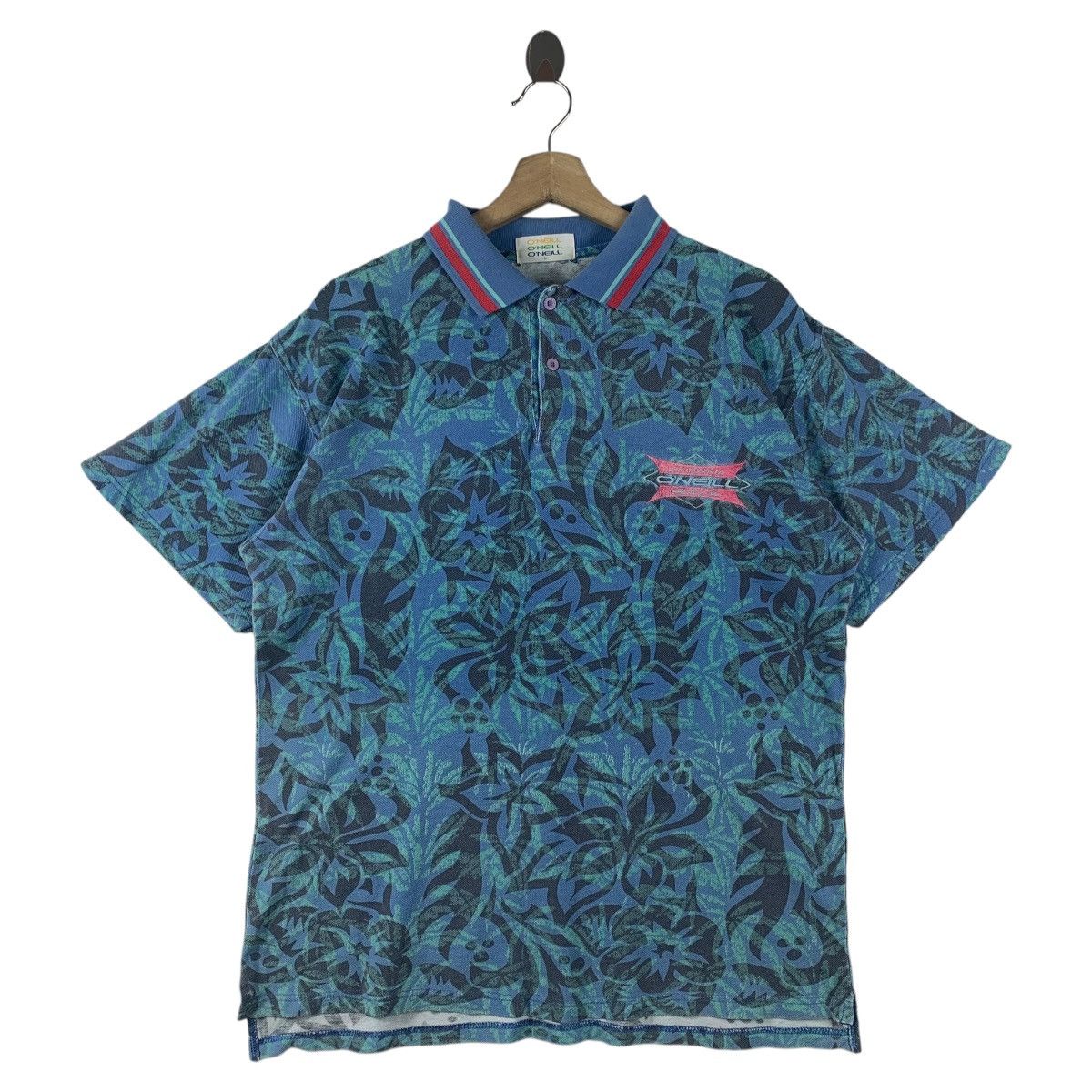 O'Neill × Vintage Vintage 90s ONEILL full flower printed Surfing polo tee Size US L / EU 52-54 / 3 - 1 Thumbnail