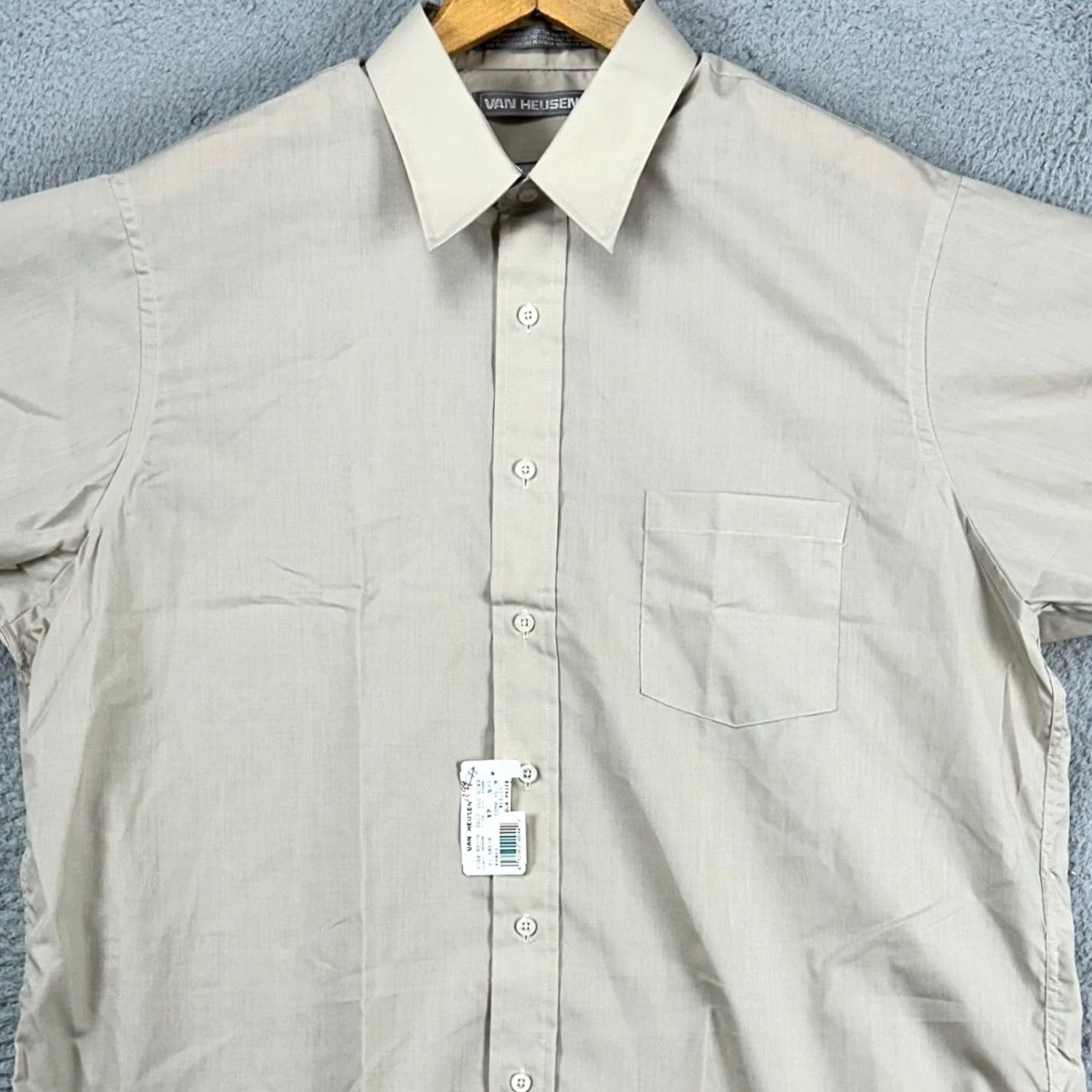 Van Heusen VINTAGE Van Heusen Mens Dress Shirt 17 Beige Button Up Half Sleeve Pocket NEW Shirt Mens 17 Beige Pocket VINTAGE Size 46R - 2 Thumbnail
