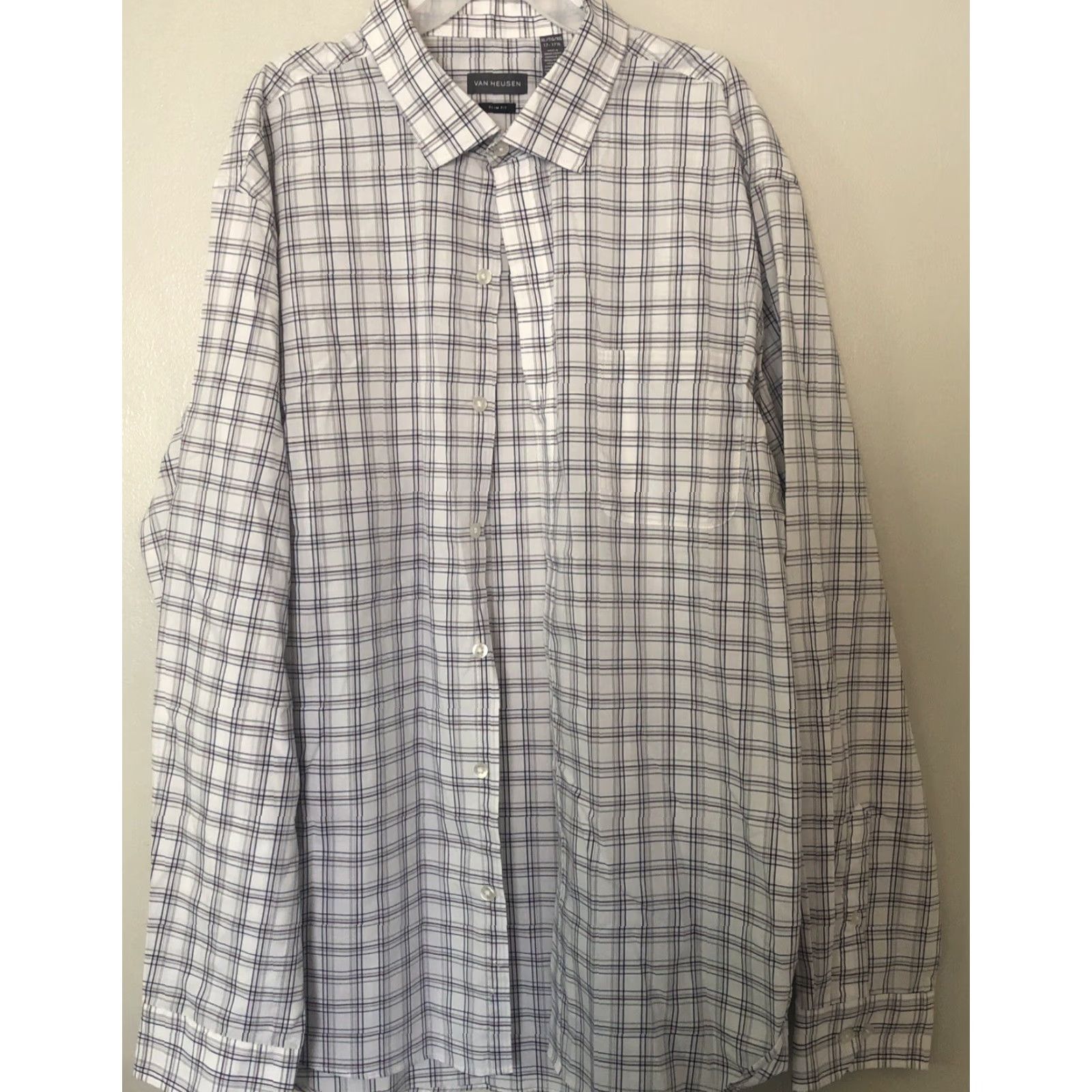Van Heusen Van Heusen Shirt Mens XL Slim Fit Button-Up Plaid White Tan Long Slv Button-Up Size US XL / EU 56 / 4 - 2 Thumbnail