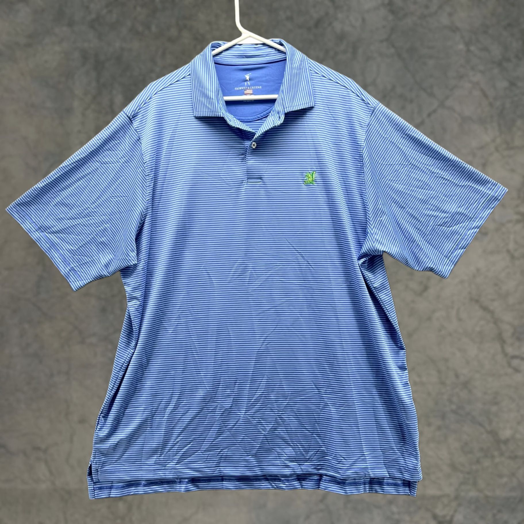Vintage Fairway & Greene Polo Shirt Men XXL Blue Striped Subtle Logo Short Sleeve Button Collar Polo Golf Shirt Size US XXL / EU 58 / 5 - 1 Thumbnail