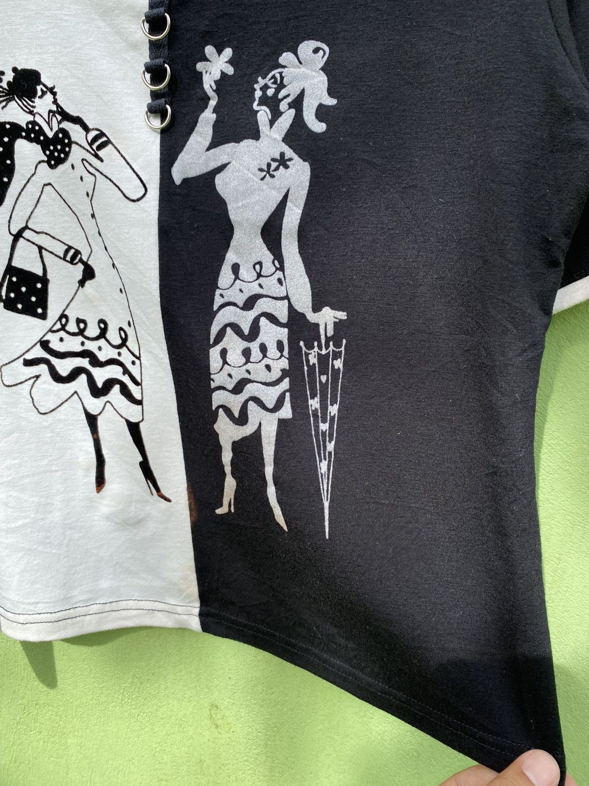 Japanese Brand Tomomi Ladies Fashion Split Two-Tone Monochrome Illustration Size M / US 6-8 / IT 42-44 - 6 Thumbnail