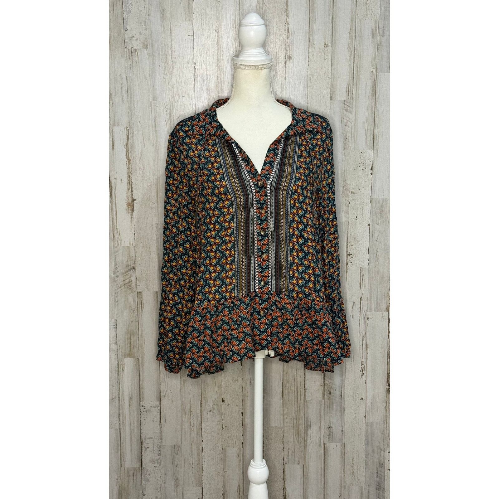 Anthropologie Maeve by Anthropologie Floral Peasant Blouse V-Neck Tunic Size M / US 6-8 / IT 42-44 - 2 Thumbnail