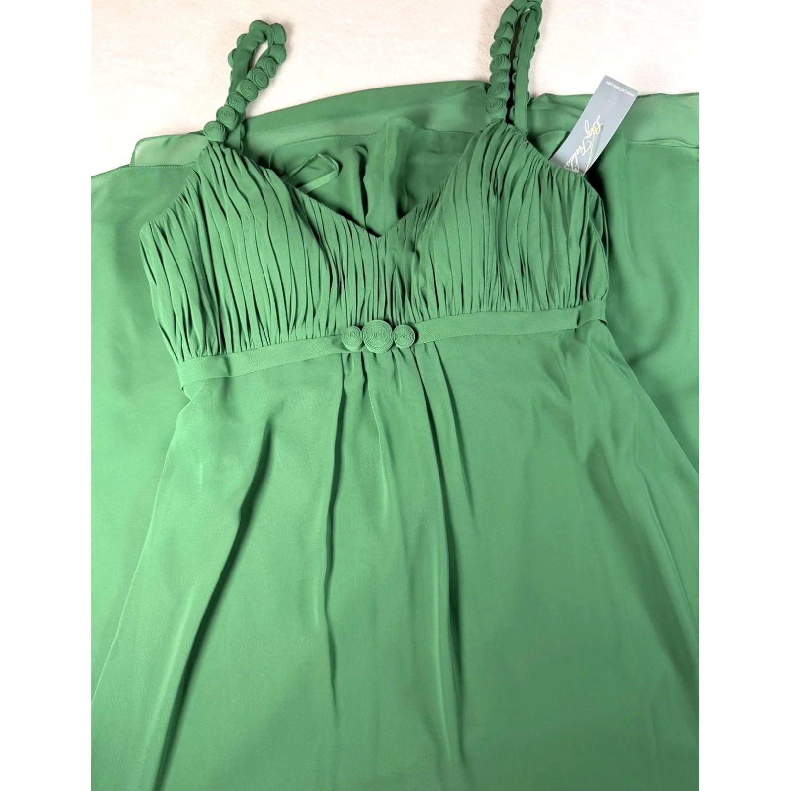 Vintage Liz Fields Dress Womens 14 Green Chiffon Sweetheart Strappy Maxi Formal Gown Size XL / US 12-14 / IT 48-50 - 2 Thumbnail