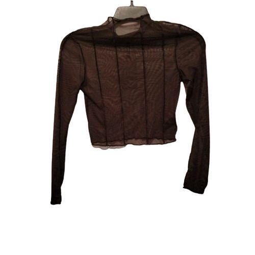 image of H&m Divided Womens Brown Sheer Mock Neck Long Sleeve Cropped (Size Medium)