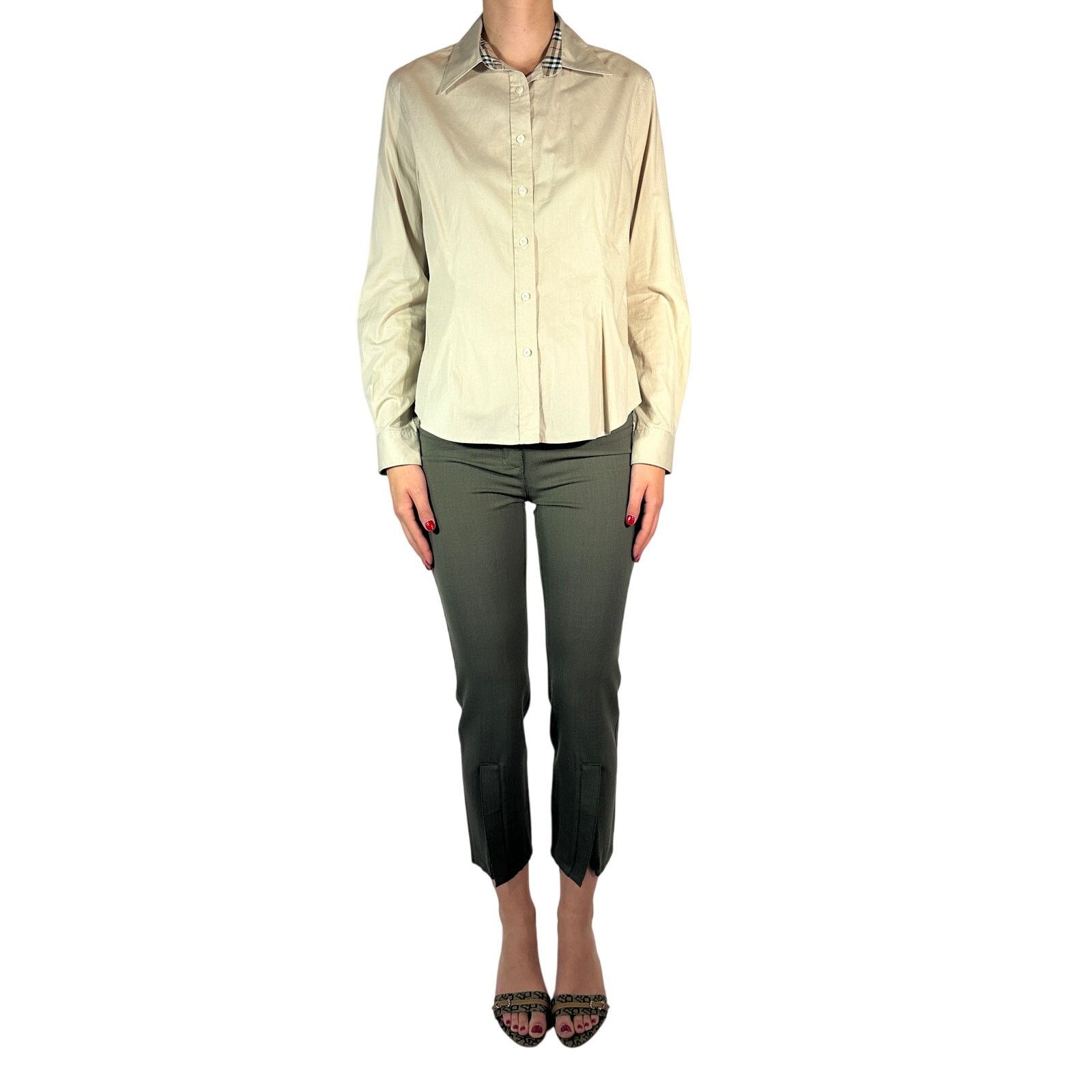Burberry BURBERRY Classic Check Neck Long Sleeve Shirt Beige L Size L / US 10 / IT 46 - 2 Thumbnail