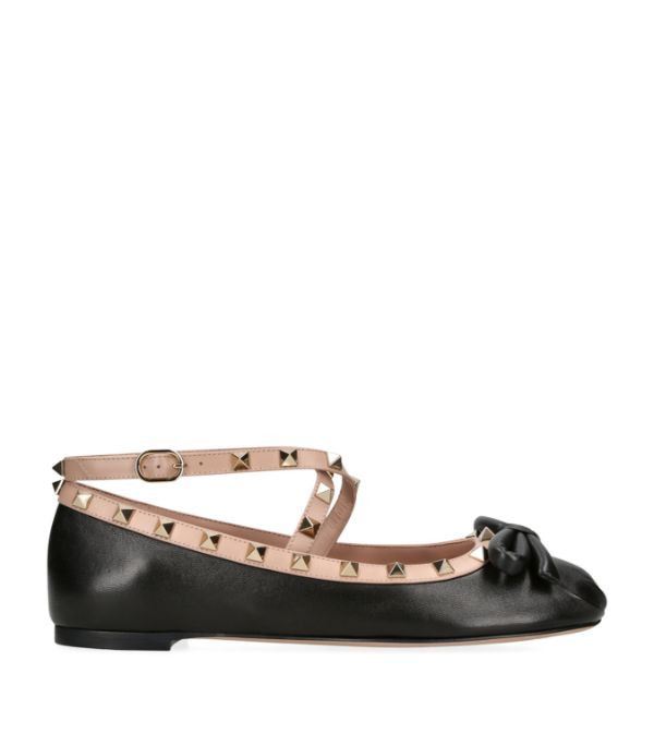 Valentino o1s22i1n0924 Silk Rockstud Ballet Flats in Black Size US 11 / IT 41 - 1 Thumbnail