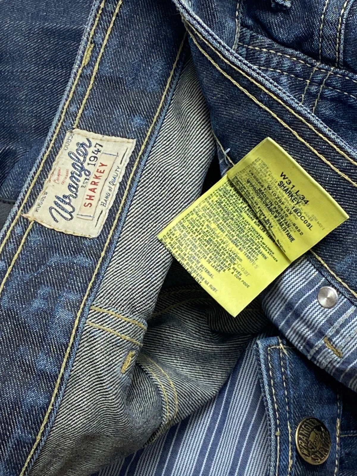 Jean Vintage WRANGLER SHARKEY Navy Denim Jeans Y2K Size US 34 / EU 50 - 8 Thumbnail