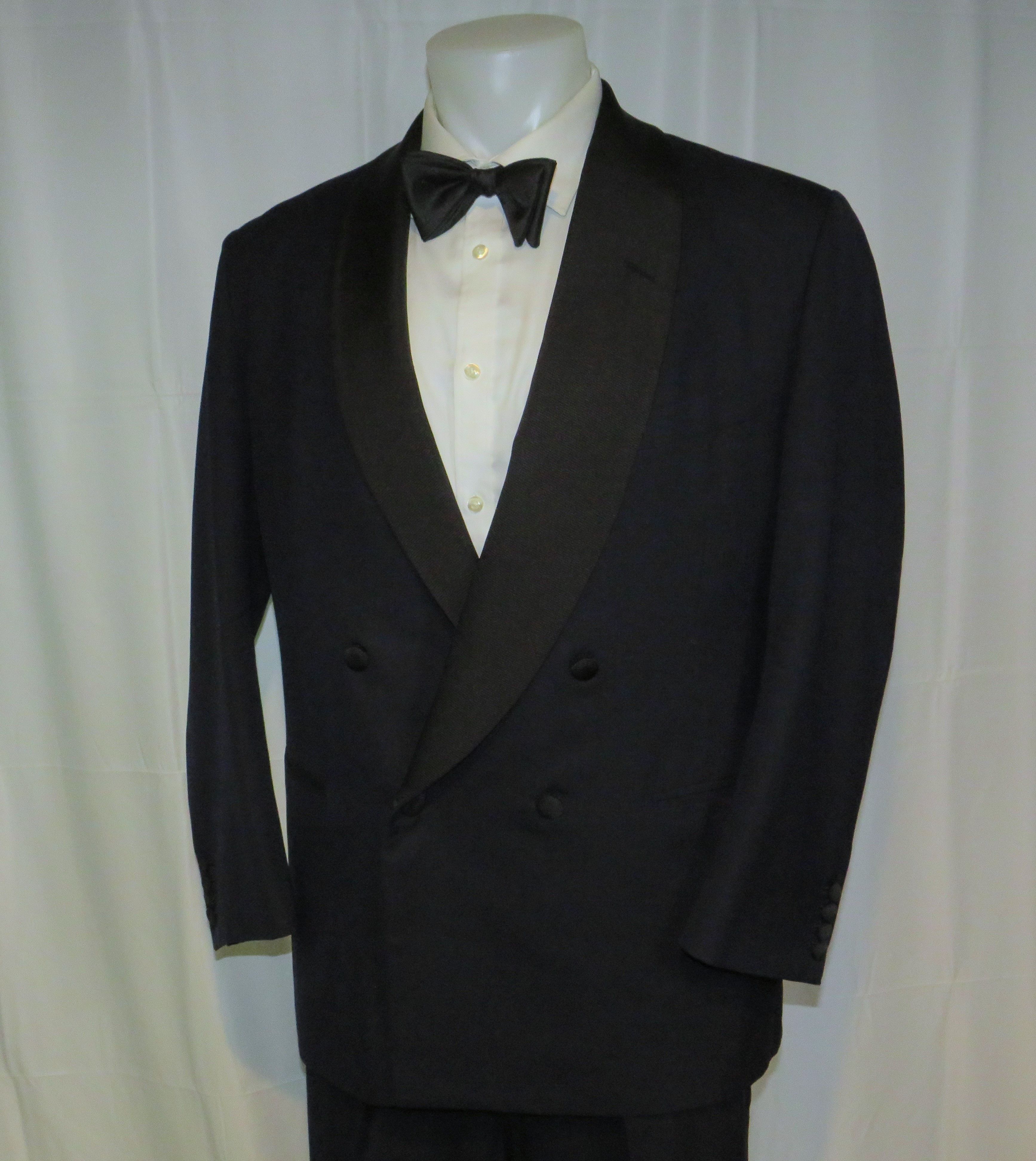 Alan Flusser Bespoke Navy Herringbone Shawl Collar One Button Tuxedo 40R Size 40R - 9 Thumbnail