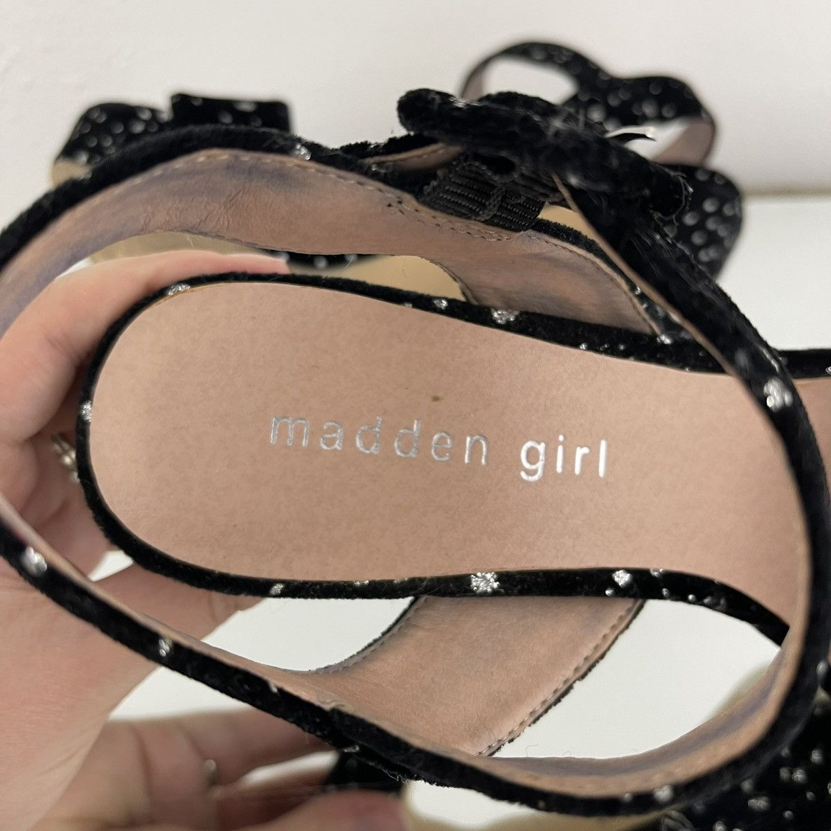 Other MADDEN GIRL Black Velvet Glitter Dot Rolloo Platform Heels Size US 8 / IT 38 - 12 Thumbnail