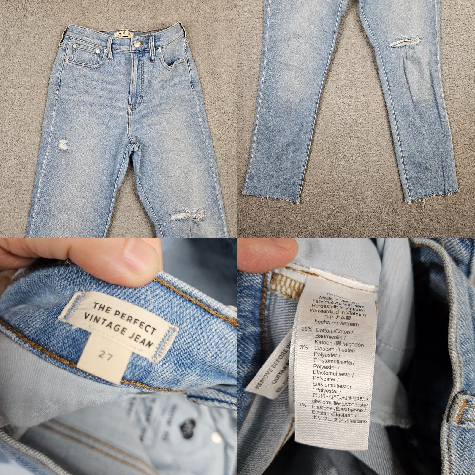 Madewell Madewell Jeans Women's Regular 27 Distressed Blue Cotton Elastane Mid Rise Size 27 Denim Pants Size 27" / US 4 / IT 40 - 8 Thumbnail