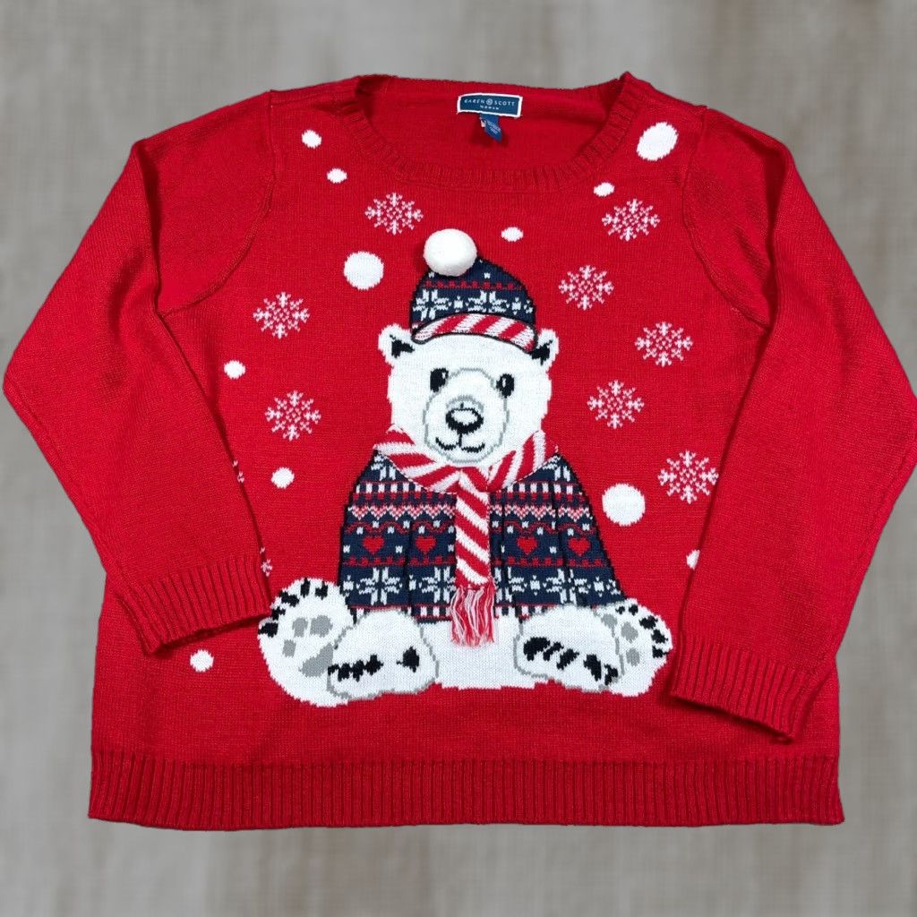 Vintage Karen Scott Sweater Women 2X Red Acrylic Knit Polar Bear Winter Christmas Size XXL / US 16-18 / IT 52-54 - 1 Thumbnail