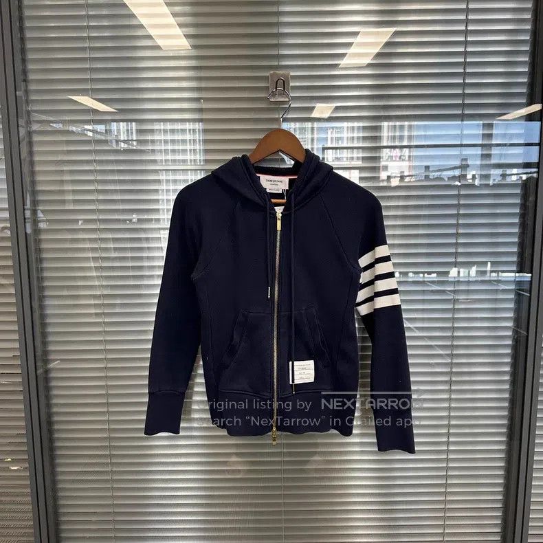 Thom Browne Thom Browne Navy Blue Knit Striped Four Stripe Zip Hoodie Size US XS / EU 42 / 0 - 1 Thumbnail