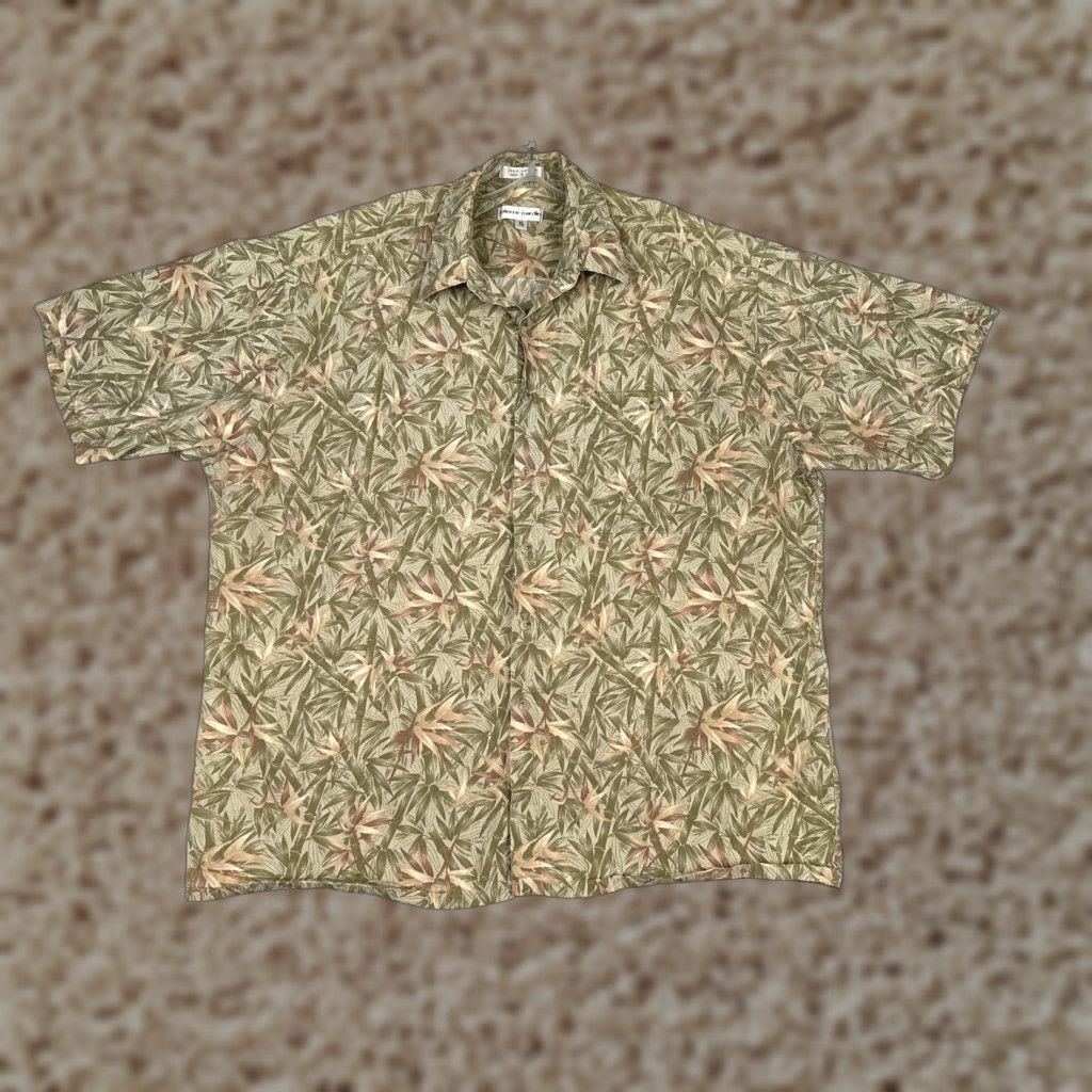 Pierre Cardin Pierre Cardin Shirt Men XL Green Floral Leaf 100% Cotton Hawaiian Resort Vacation Aloha Short Sleeve Button-Up Size US XL / EU 56 / 4 - 1 Thumbnail