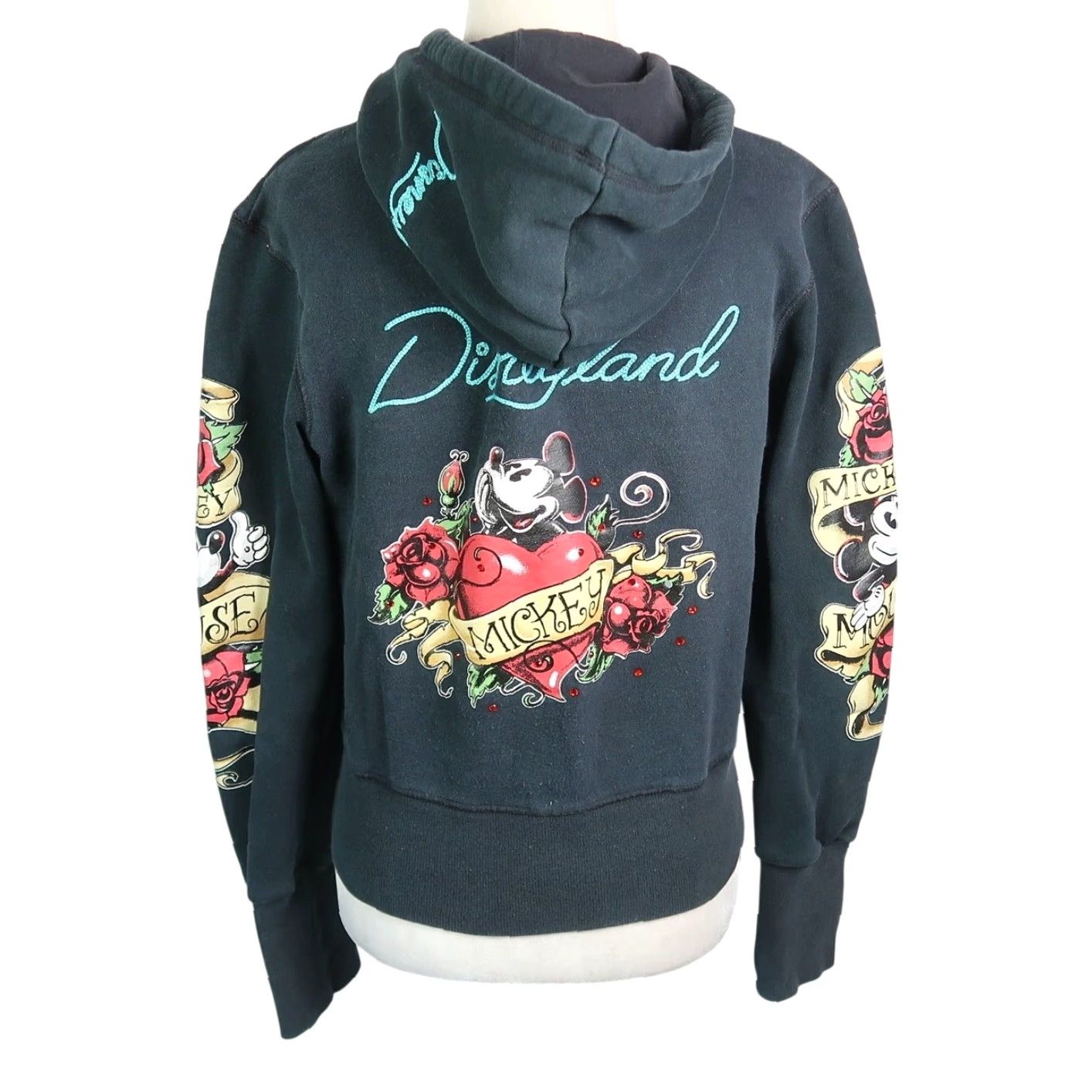 Disney Disneyland Mickey Mouse Rose Tattoo Black Two-Way Zip Up Hoodie M Size M / US 6-8 / IT 42-44 - 4 Thumbnail