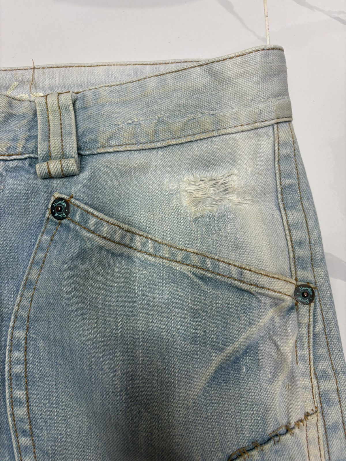 If Six Was Nine × Le Grande Bleu (L.G.B.) × Tornado Mart RARE🔥VINTAGE BACK NUMBER FLARED JEANS FADED DENIM Size US 32 / EU 48 - 12 Thumbnail