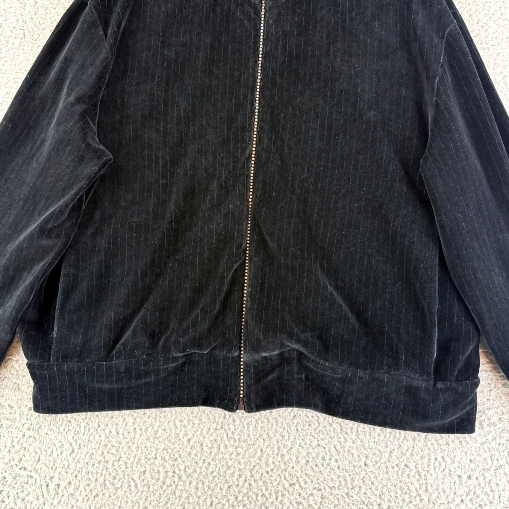 St. John St. John Sport Track Jacket Womens Large Velour Black Pinstripe Full Zip LS VTG Size L / US 10 / IT 46 - 4 Thumbnail