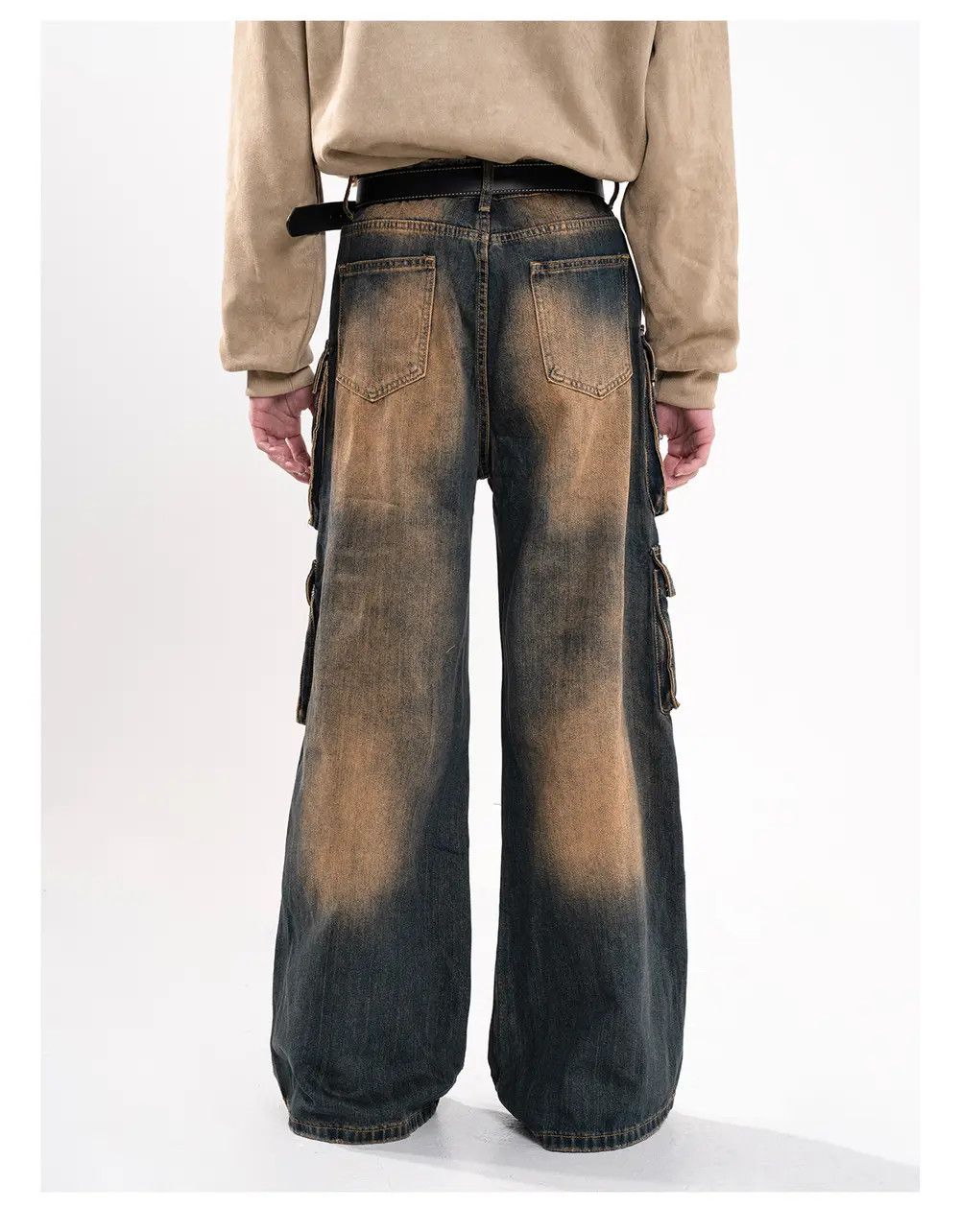 Japanese Brand × Jean Blue Washed Gradient Cargo Denim Jeans, Stacked Jeans Size US 34 / EU 50 - 3 Thumbnail