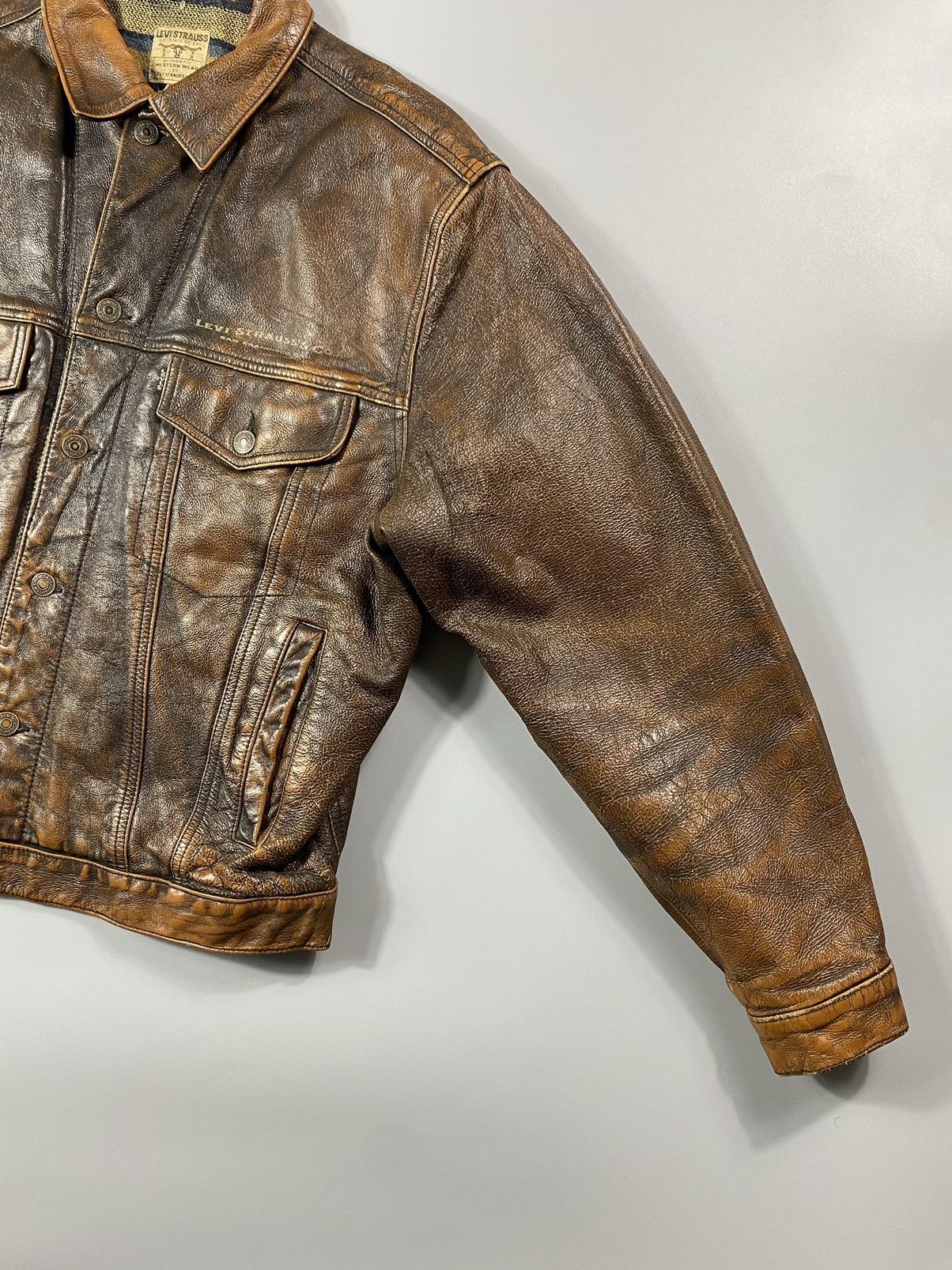 Levi's Grail! 1970s Levis Long Horn Trucker Leather Jacket Size US L / EU 52-54 / 3 - 3 Thumbnail