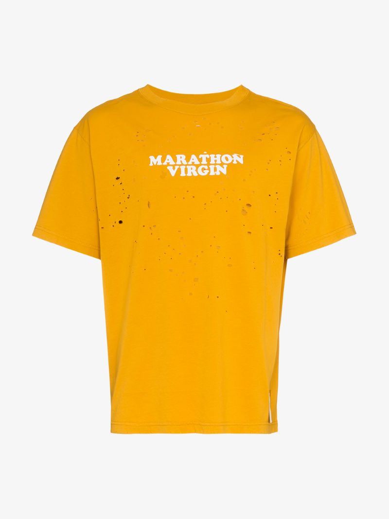 image of Satisfy Running Moth Eaten Tech T-Shirt in Yellow, Men's (Size XL)
