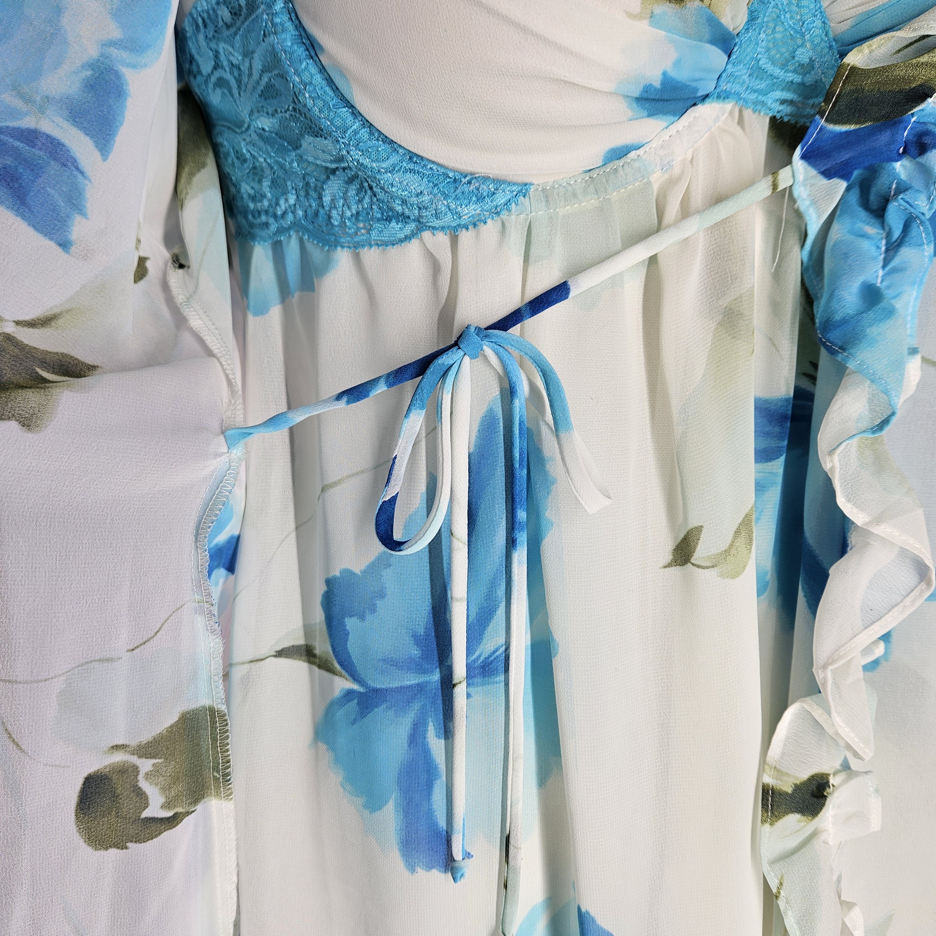Other In Bloom Size L 2 Pc. Teddy & Robe Floral Chiffon Cream Bl Size ONE SIZE - 11 Thumbnail