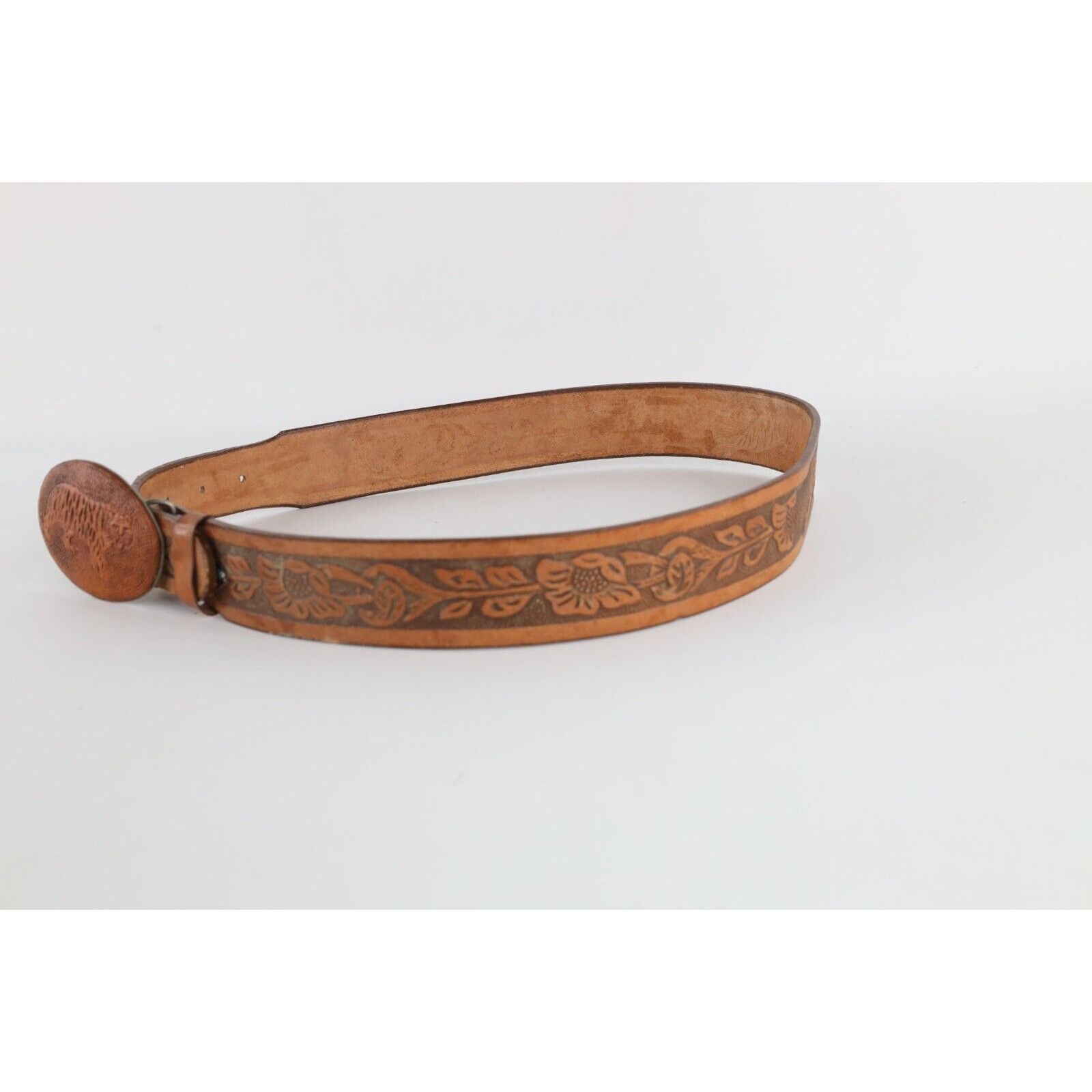 Vintage Vintage 70s Streetwear Flower Floral Tiger Leather Belt Size 36 - 2 Thumbnail