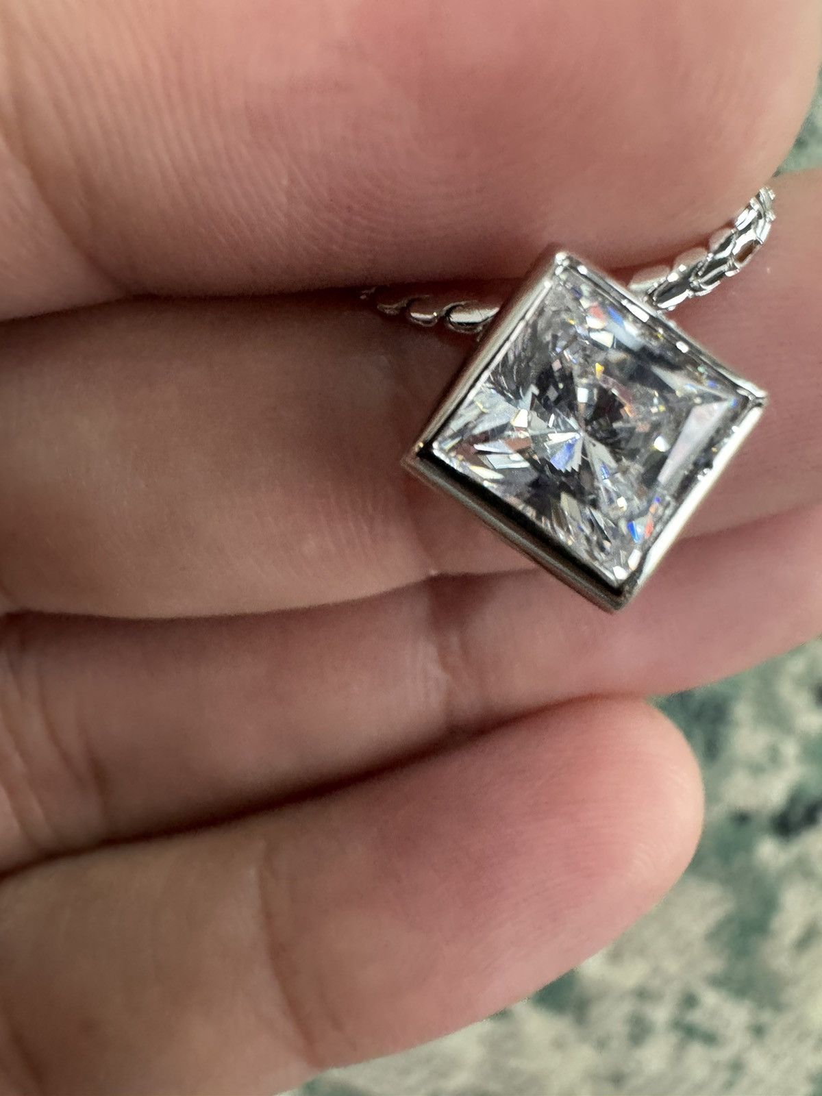 Sterling Silver PRINCESS BEZEL CUT ZIRCON STERLING SILVER NECKLACE Size ONE SIZE - 3 Thumbnail