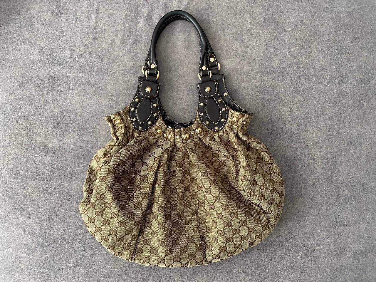 Gucci Luxury Vintage Gucci Brown Canvas Leather Pelham Studded Hobo Bag Grailed