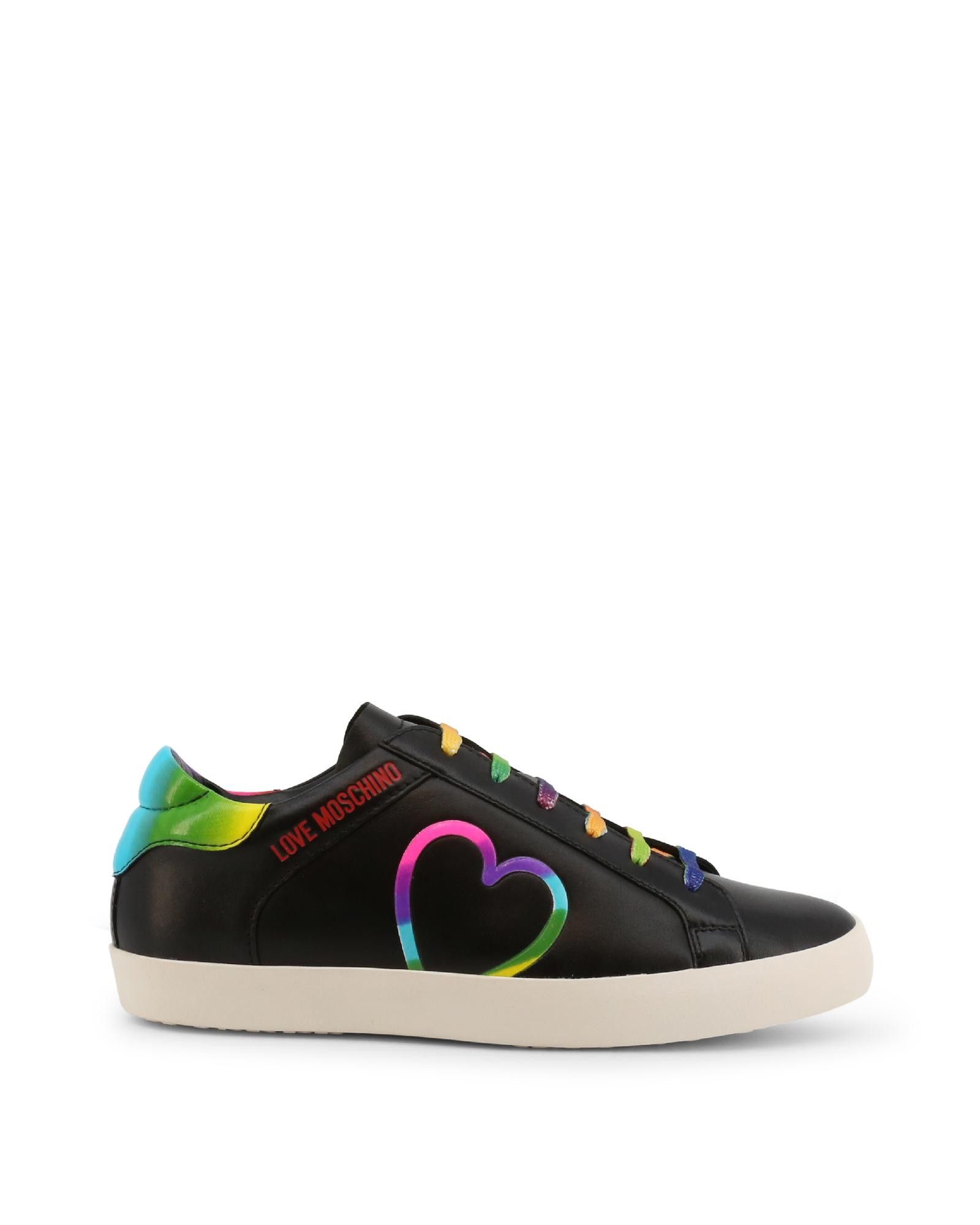 image of Moschino Round Toe Leather Sneakers in Black, Women's (Size 10)