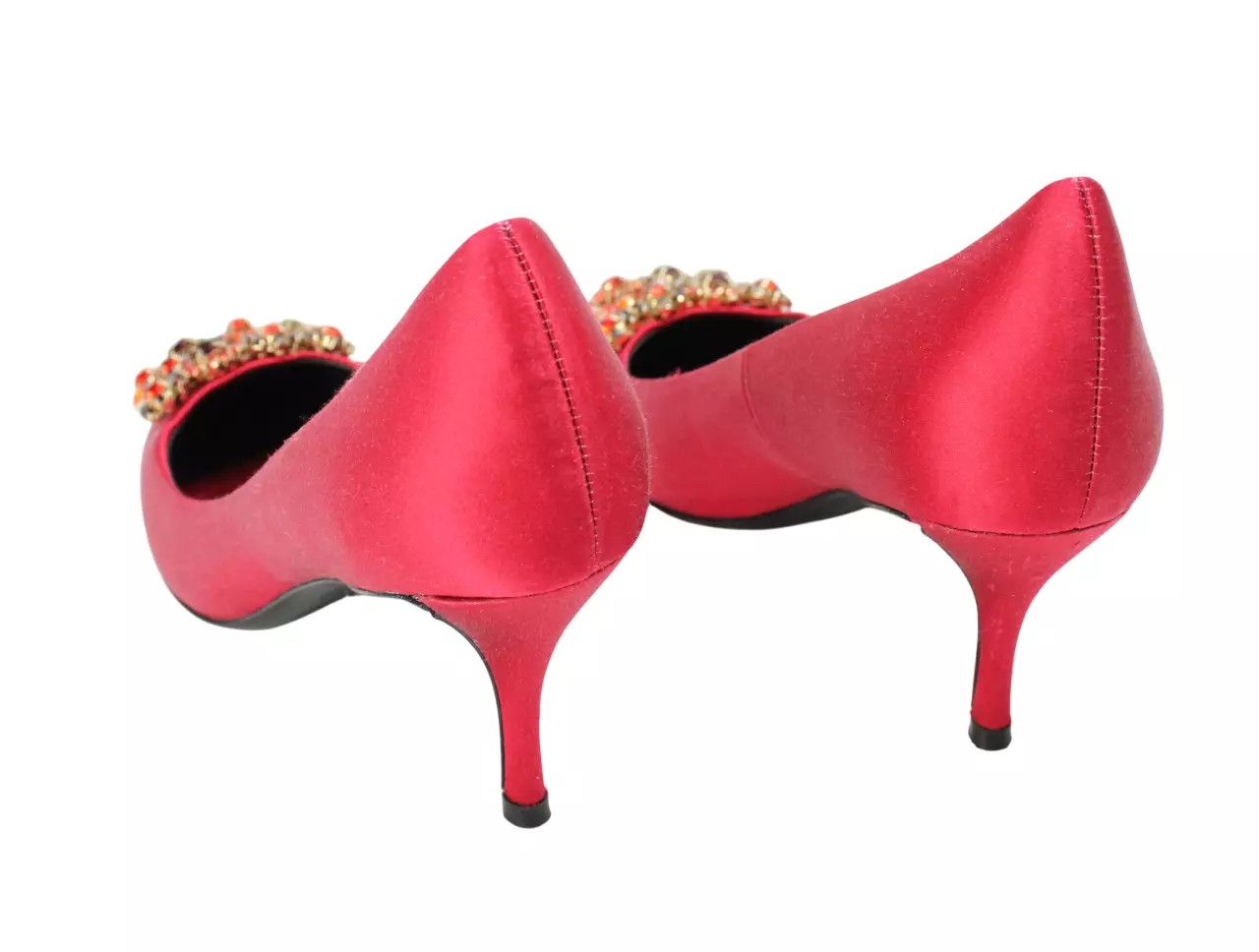 Roger Vivier ROGER VIVIER Women's EU 38 Crystal Flower Red Satin Heels Size US 8 / IT 38 - 4 Thumbnail
