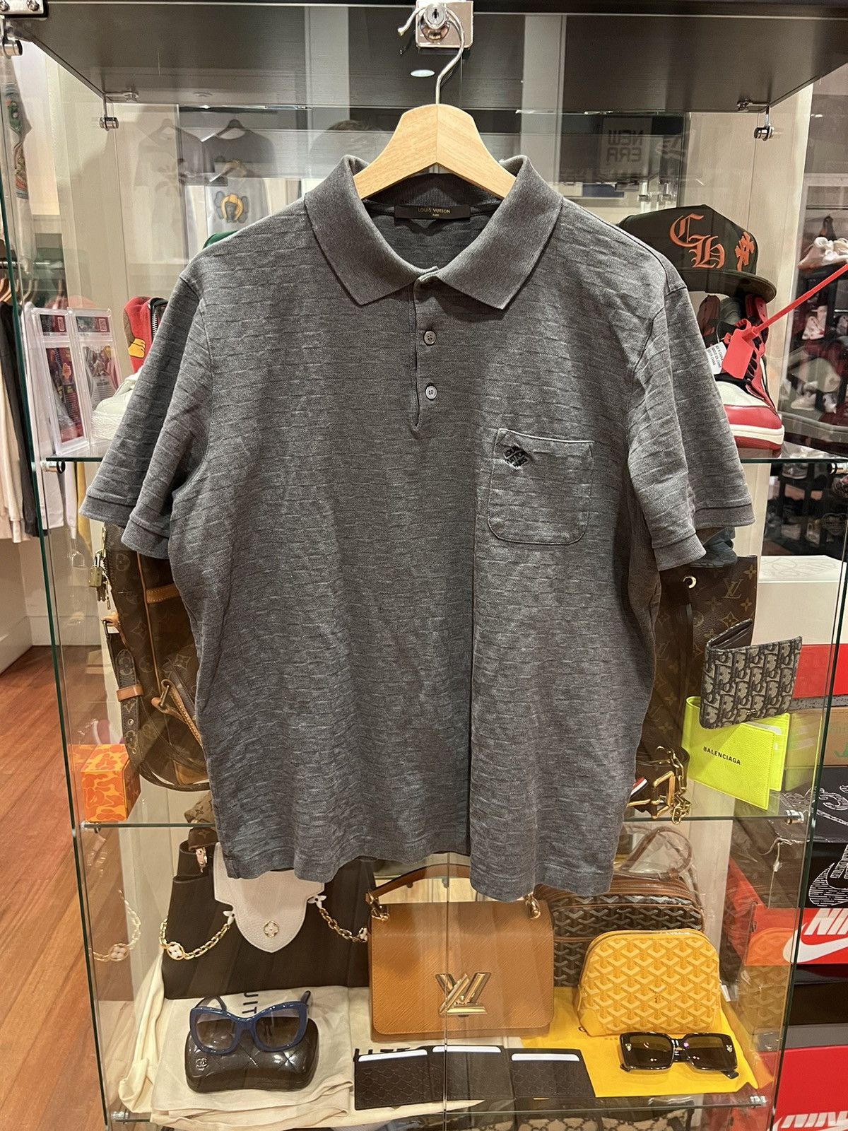 Image of Louis Vuitton Checkered Damier Polo Shirt in Grey, Men's (Size 2XL)