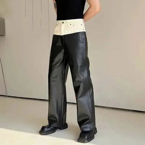 Japanese Brand × Vintage Designer straight trousers artificial leather wide trousers Size US 32 / EU 48 - 1 Thumbnail