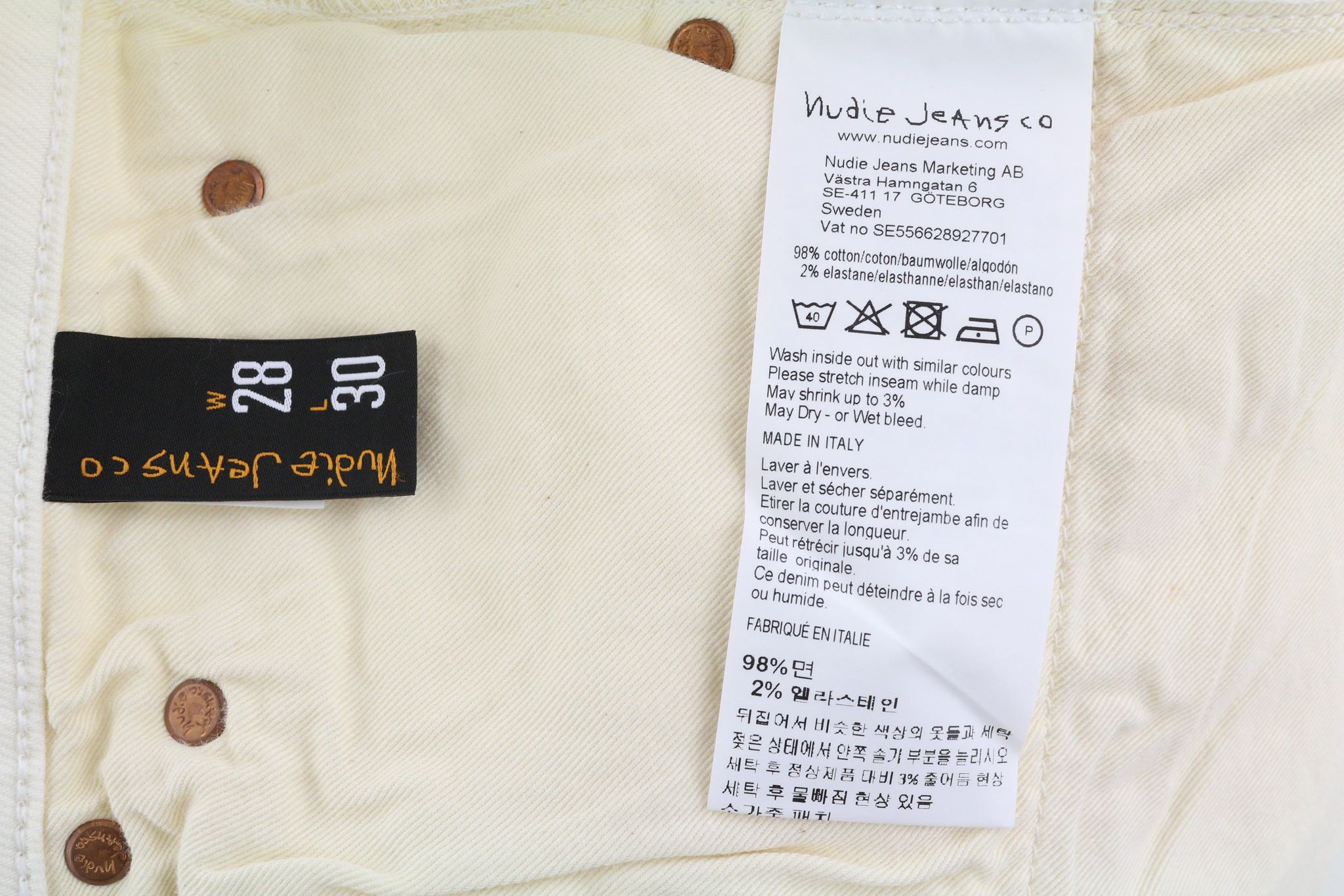 Nudie Jeans SLEEPY SIXTEN W28/L30 Ecru Denim Straight 82680 Size US 28 / EU 44 - 6 Thumbnail