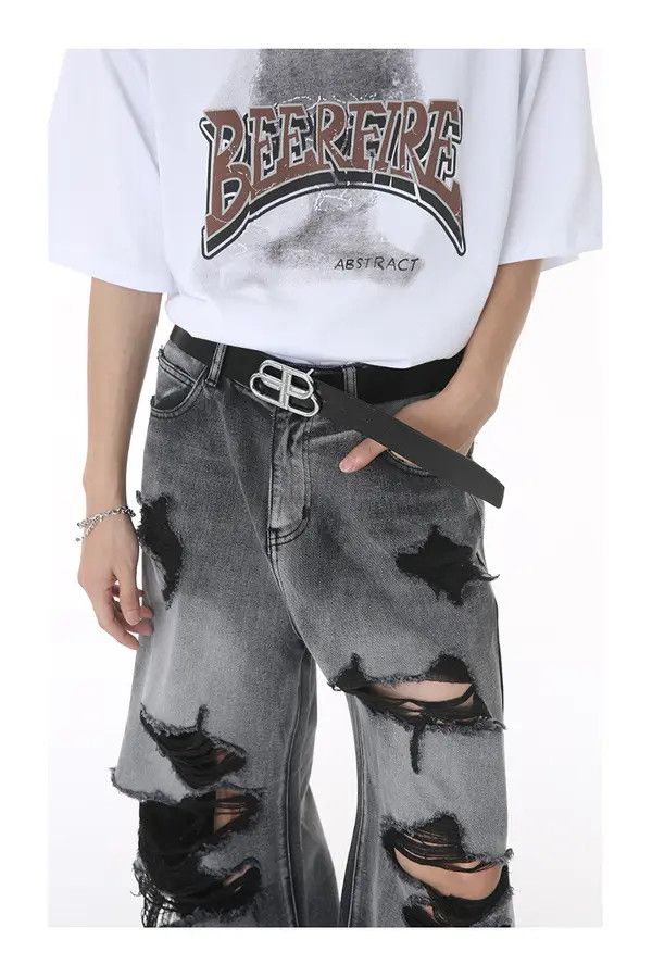 Japanese Brand American high street hip hop straight ripped jeans Size US 33 - 5 Thumbnail