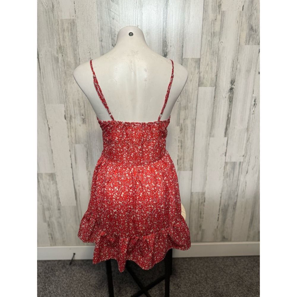 Other Red Floral Ruffle Mini Dress – Size Small – Cute Summer/Brun Size S / US 4 / IT 40 - 2 Thumbnail
