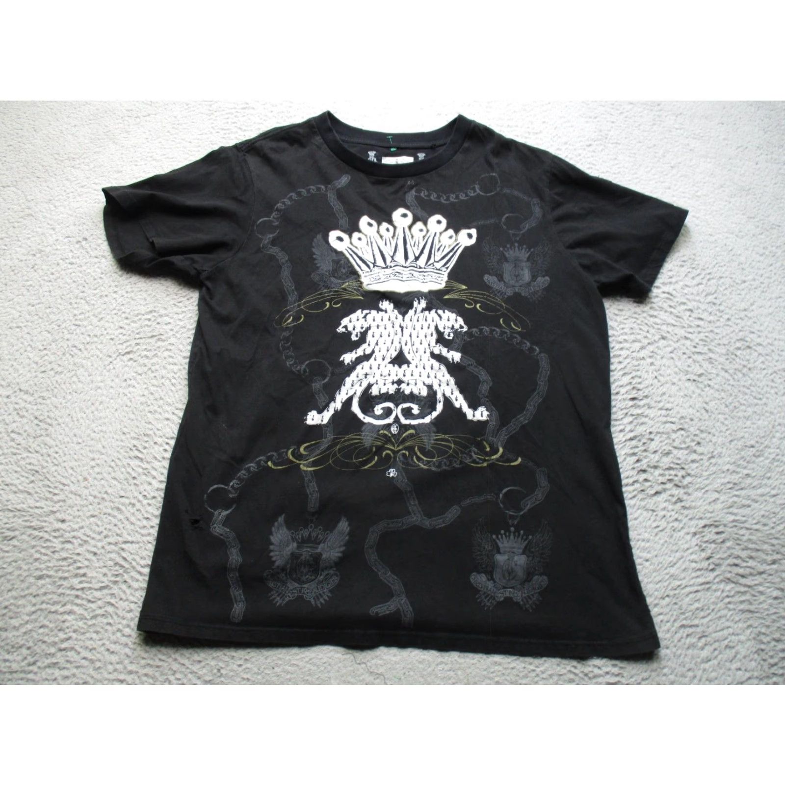 Vintage Christian Audigier Shirt Mens 3XL Black Crown Lion Crest Graphic Tee Two Sided Size US XXL / EU 58 / 5 - 2 Thumbnail
