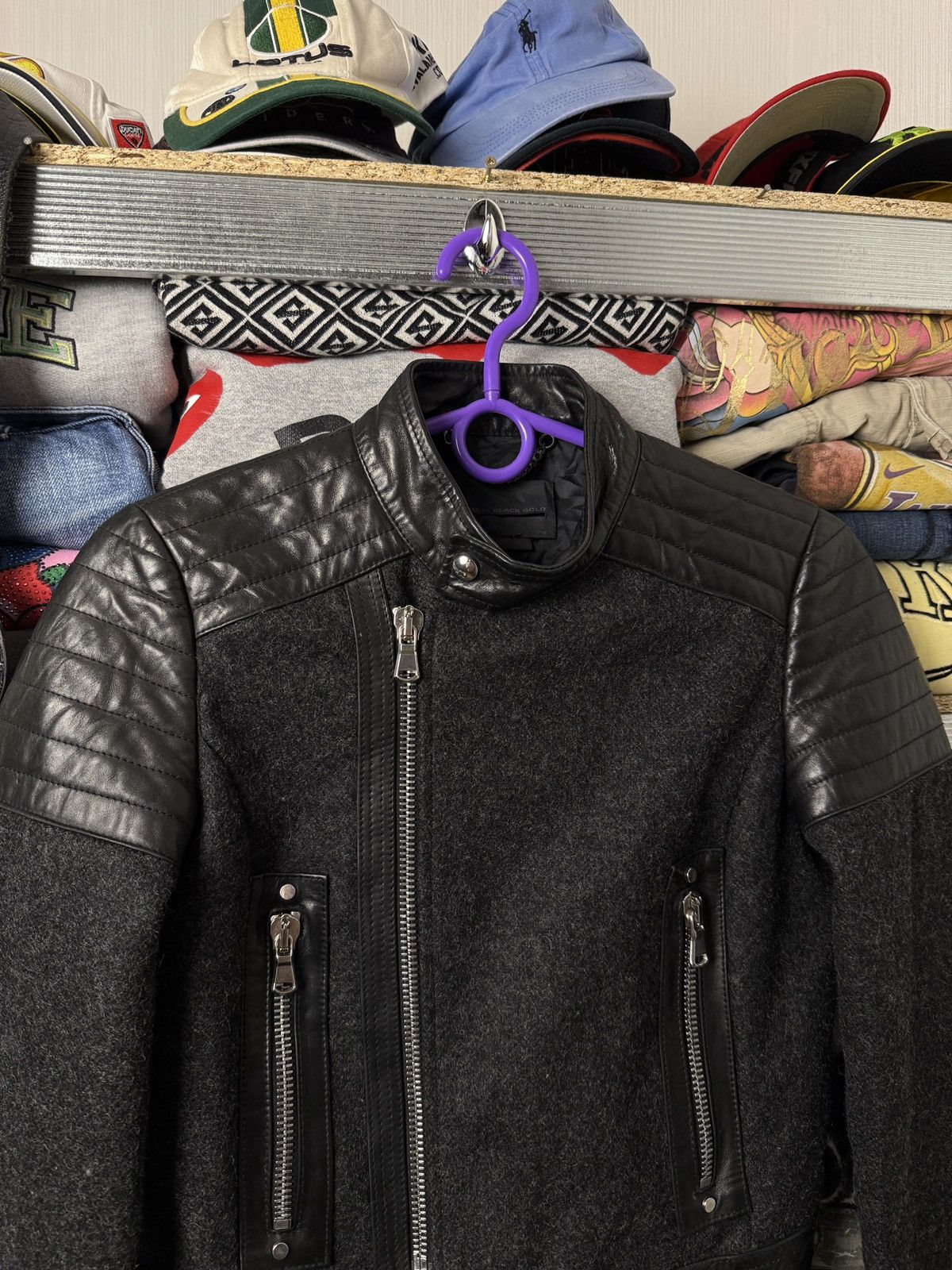 Diesel Black Gold Diesel Black Gold wool + leather biker moto jacket Size XS / US 0-2 / IT 36-38 - 3 Thumbnail