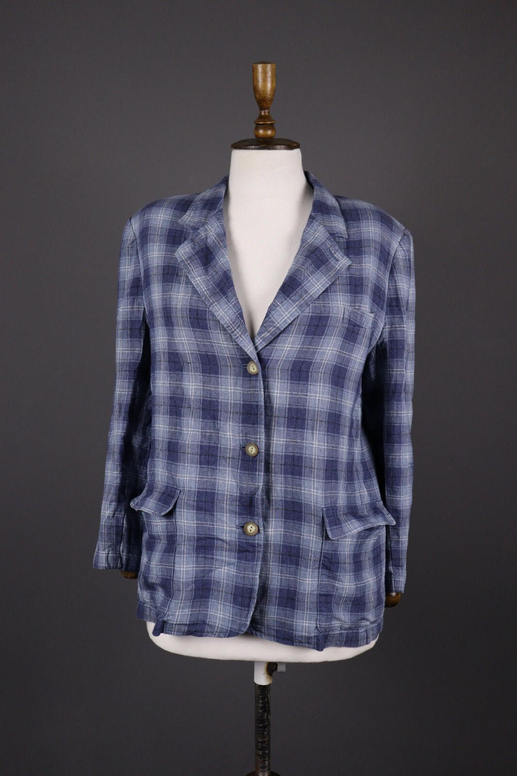 L.L. Bean L.L. Bean Petite Blue Check 100% Linen Blazer Jacket Size Size M / US 6-8 / IT 42-44 - 1 Thumbnail