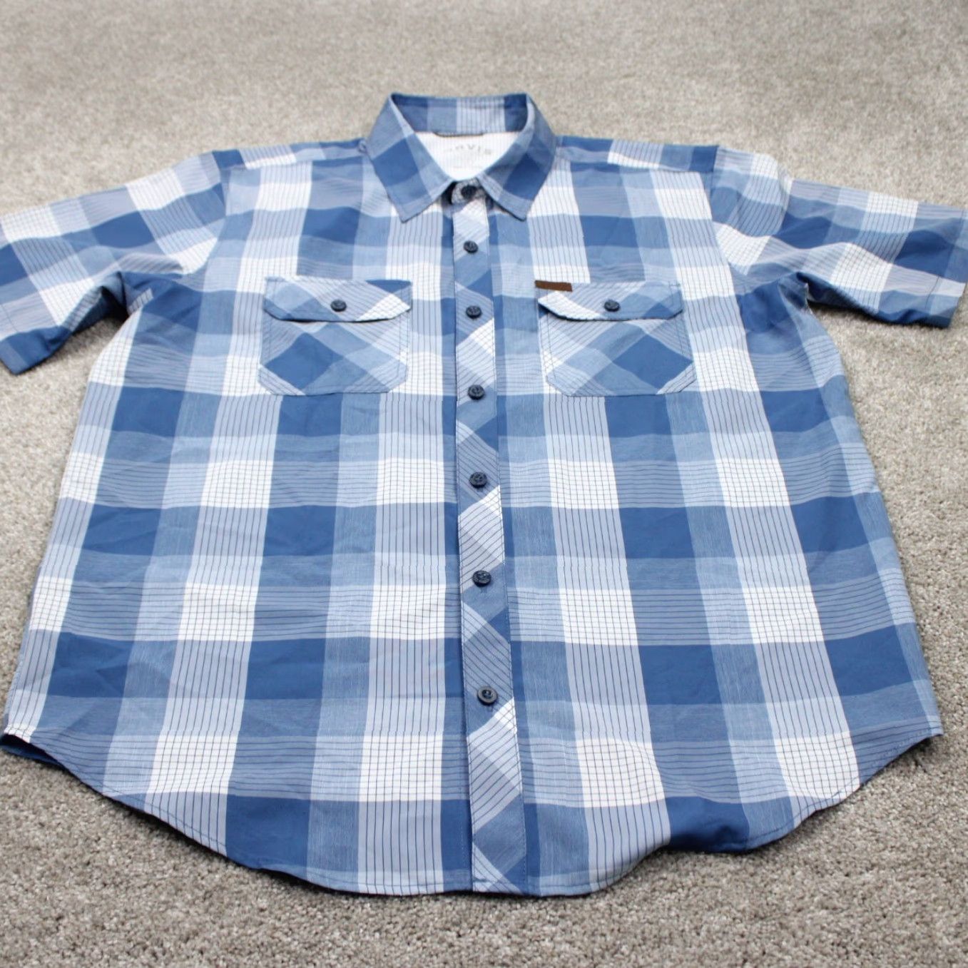 Orvis Orvis Button-Up Shirt Mens Large Blue/White Classic Collection Polyester S/S Plaid Casual Workwear Sportman Size US L / EU 52-54 / 3 - 2 Thumbnail
