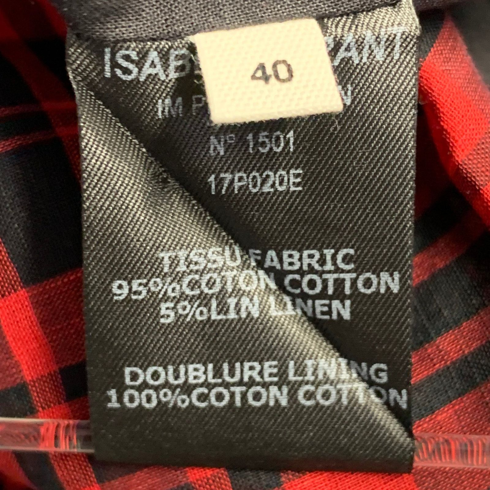 Isabel Marant Etoile Size XS Red Black Cotton Plaid Short Sleeve Ruched Dress Size XS / US 0-2 / IT 36-38 - 6 Thumbnail