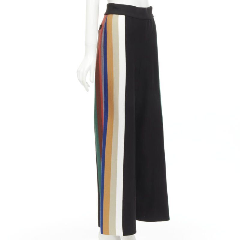 Japanese Brand AKIRA NAKA black multi stripe wide leg relaxed knitted pants US2 S Size 27" / US 4 / IT 40 - 1 Thumbnail