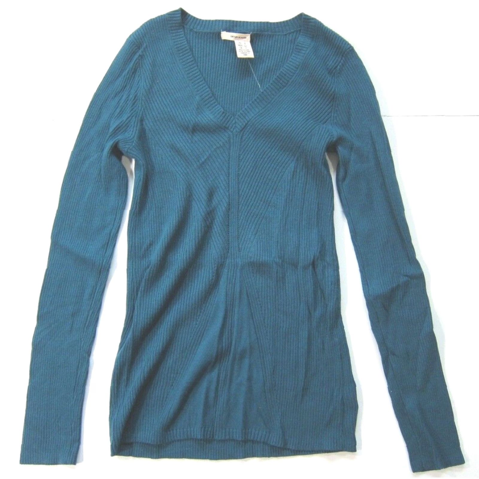 DKNY NWT DKNY Green Stretch Ribbed Knit V-Neck Long Sleeve Pullover Sweater Women S Size S / US 4 / IT 40 - 7 Thumbnail