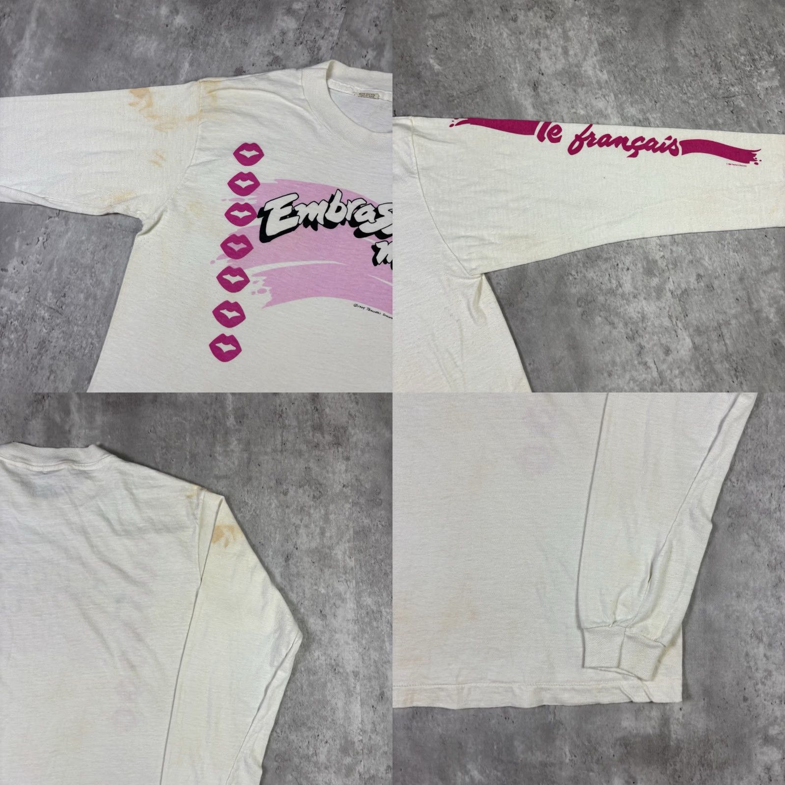 Vintage VINTAGE Embrasse Moi T Shirt French Funny Humor White Long Sleeve L Women 90s Barbie Screen Stars Designers? Size L / US 10 / IT 46 - 9 Thumbnail