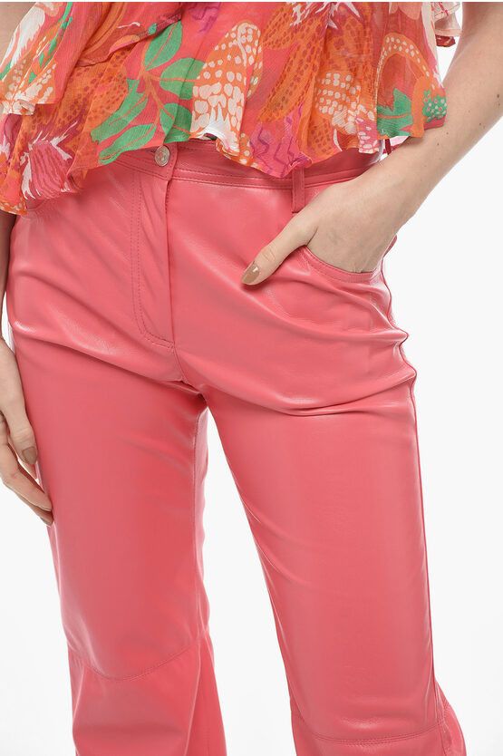 MSGM og1mm0724 Straight Fit Eco Leather Pants in Pink Size 26" / US 2 / IT 38 - 3 Thumbnail