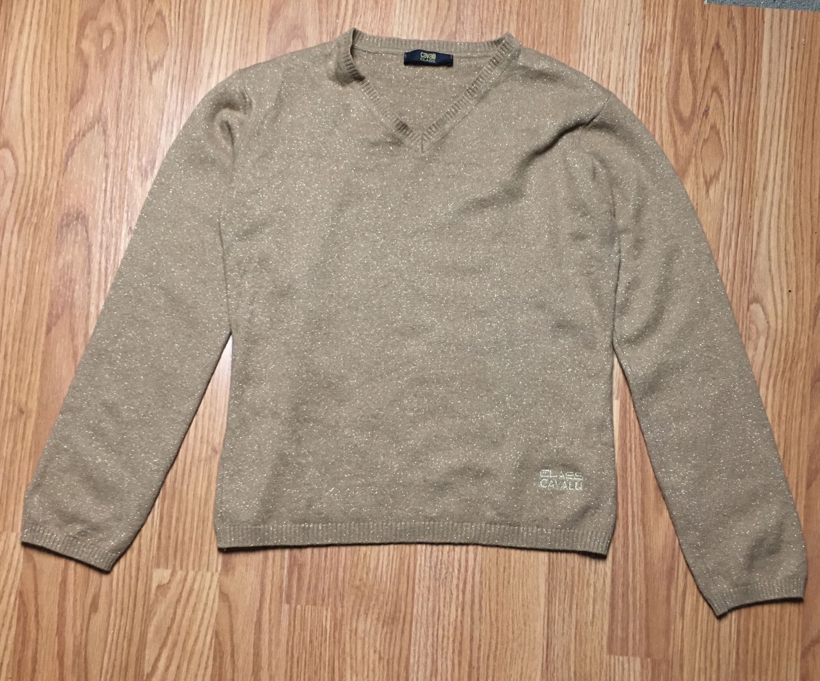 Roberto Cavalli Roberto Cavalli Class Gold V-Neck Sweater Size S / US 4 / IT 40 - 5 Thumbnail