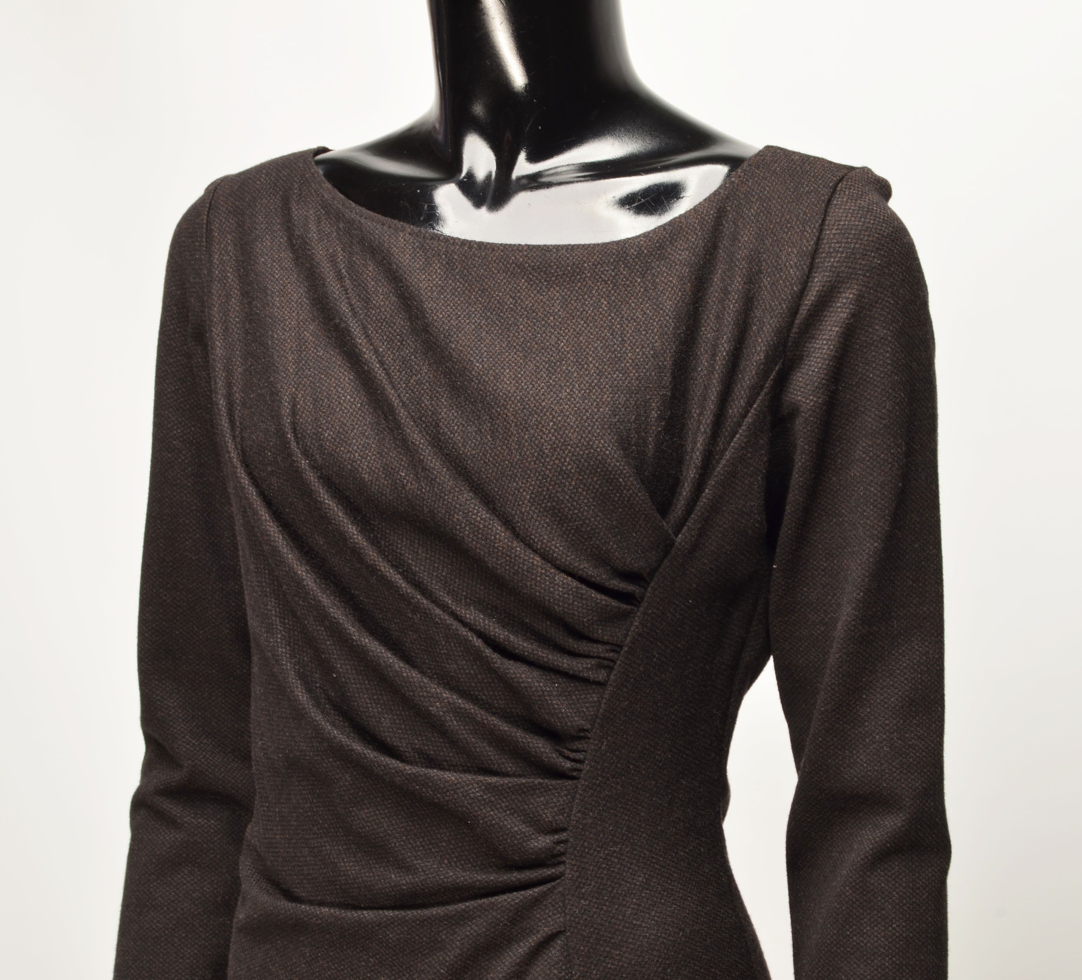 Max Mara Vintage Max Mara Draped Midi Brown Long Sleeve Dress Size M / US 6-8 / IT 42-44 - 2 Thumbnail