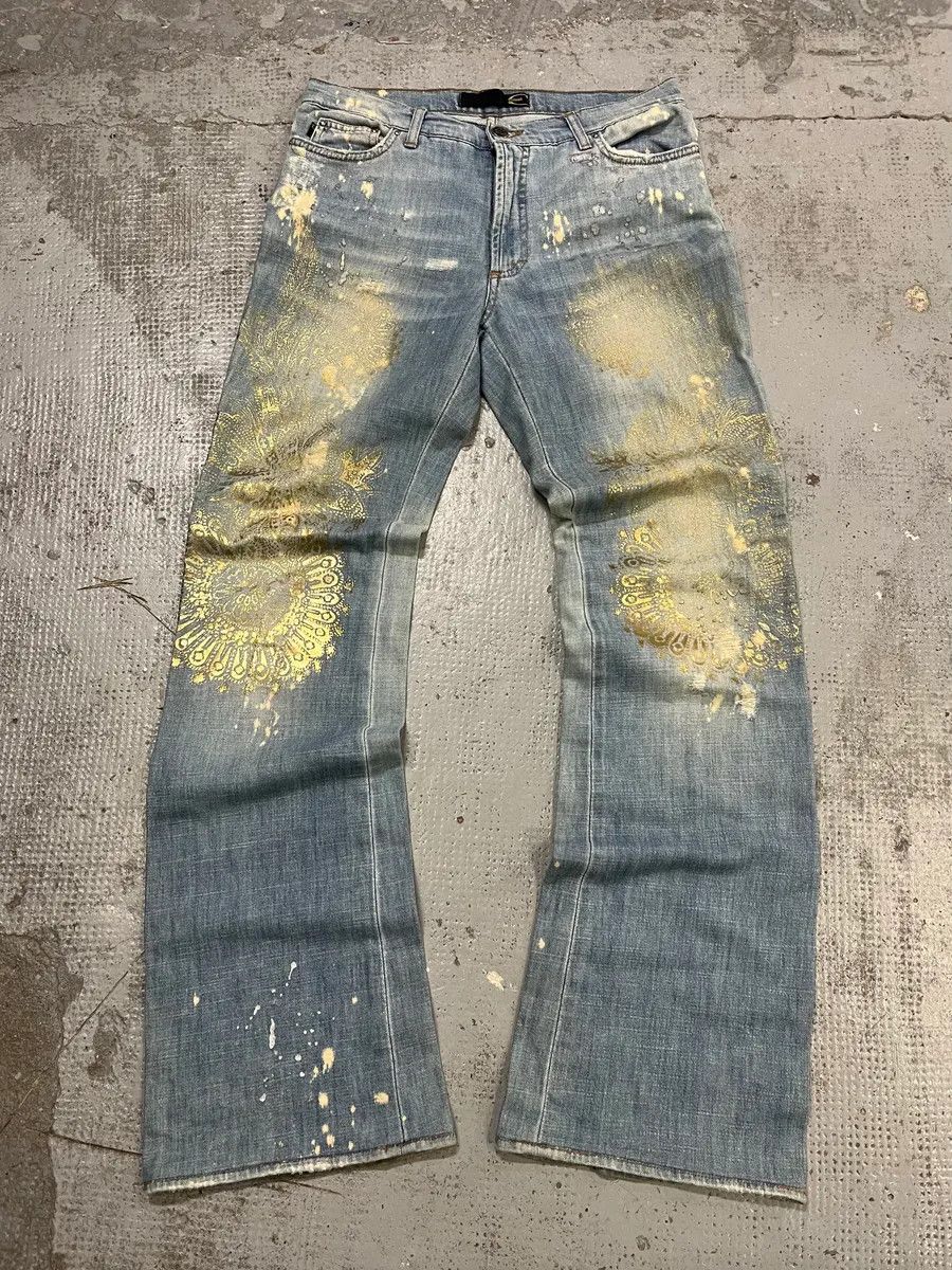 Just Cavalli SS2006 Cavalli Gold Embellished Light Blue Distressed Jeans Size US 30 / EU 46 - 2 Thumbnail