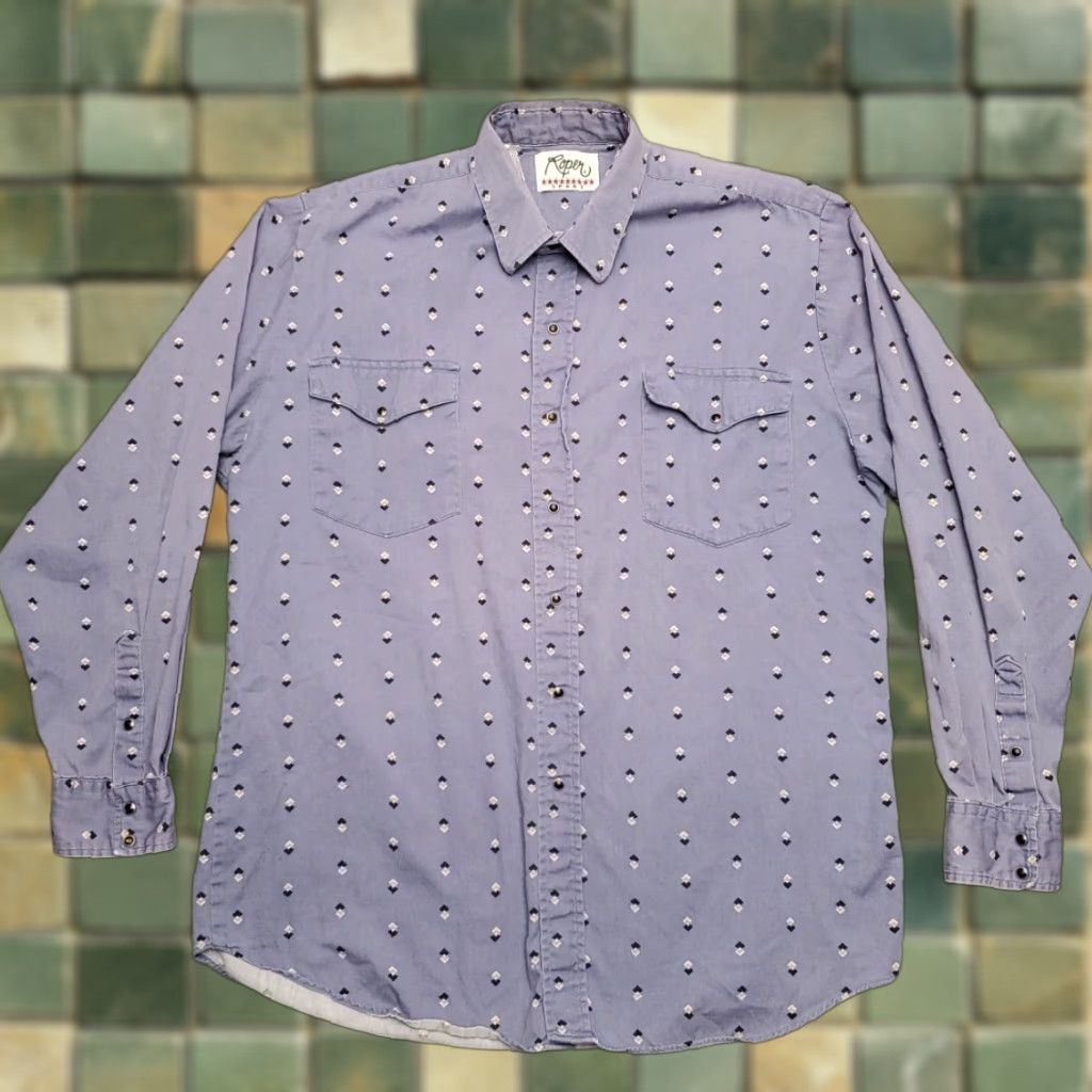 Roper VINTAGE Roper Sport Shirt Mens XL Blue Geometric Long Sleeve Pearl Snap Western Shirt Cortal Size US XL / EU 56 / 4 - 1 Thumbnail